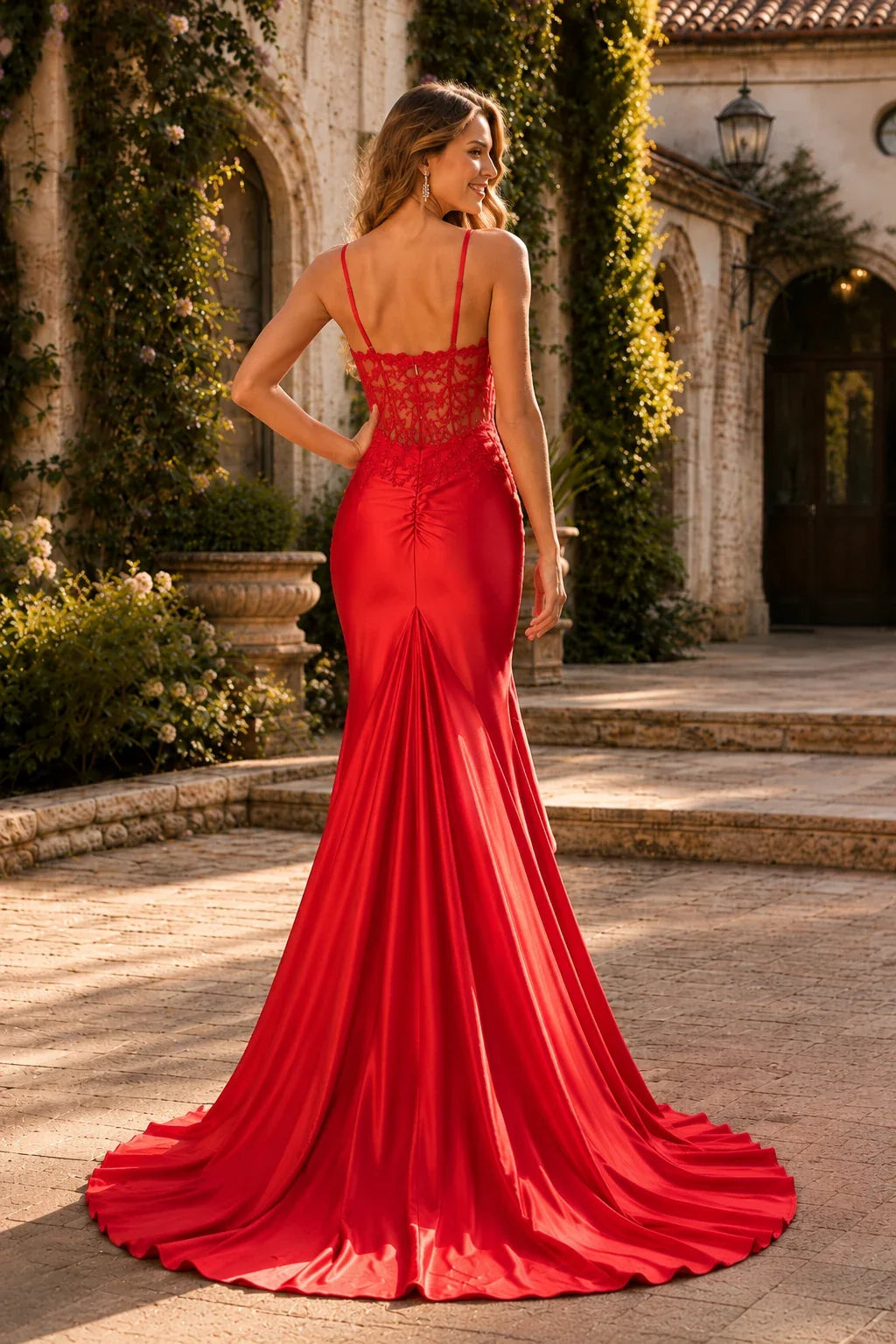 Wisterra Spaghetti Strap Ruched Mermaid Prom Dress with Slit