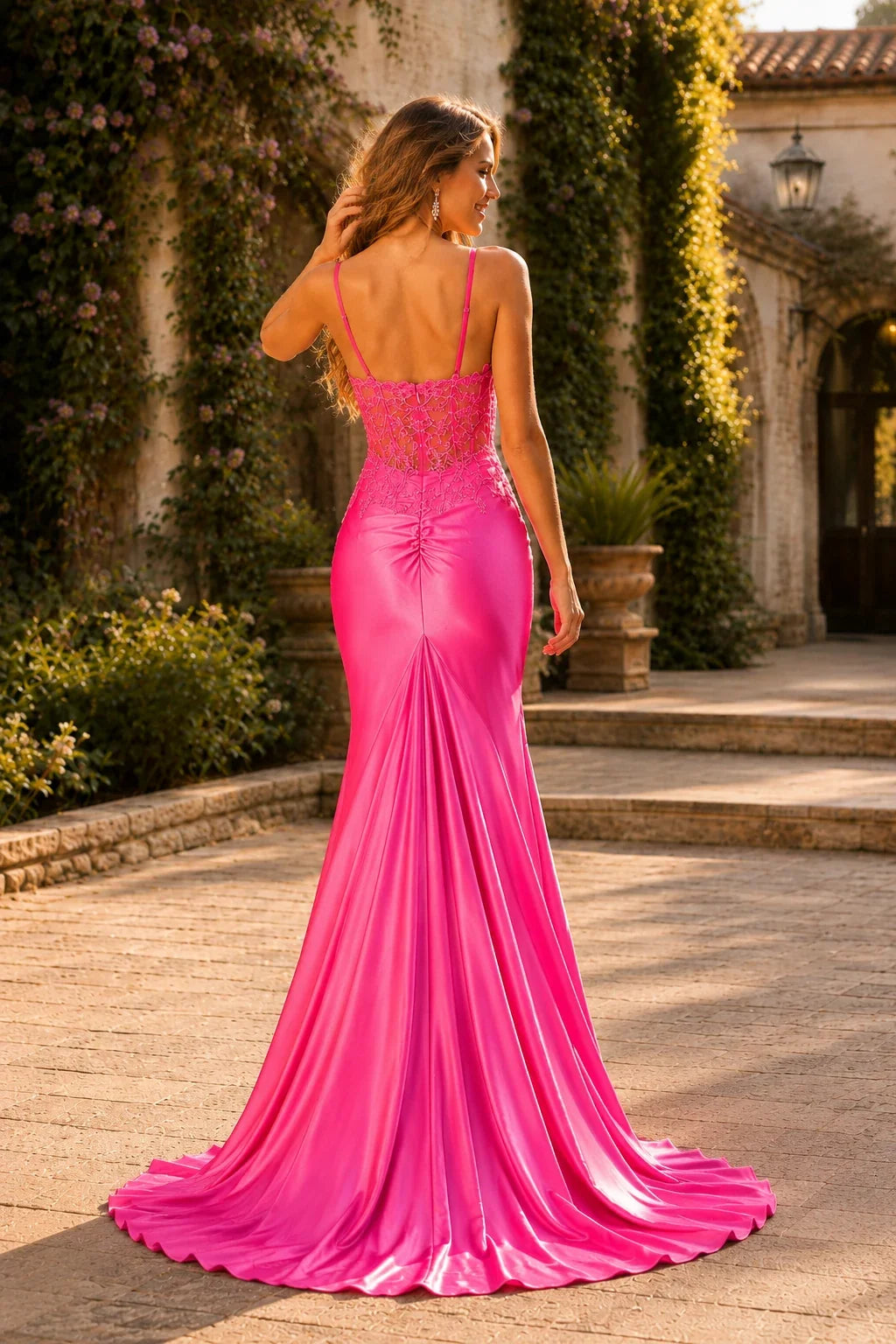 Wisterra Spaghetti Strap Ruched Mermaid Prom Dress with Slit