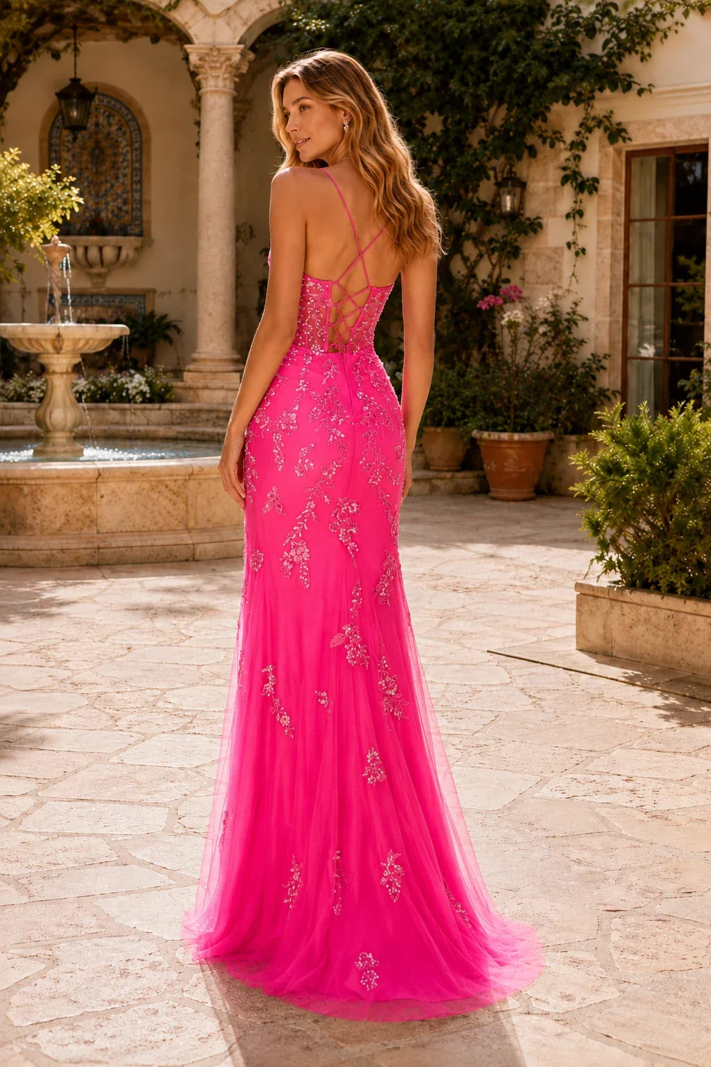 Celestia Sequin Spaghetti-Strap Mermaid Prom Dress with Slit