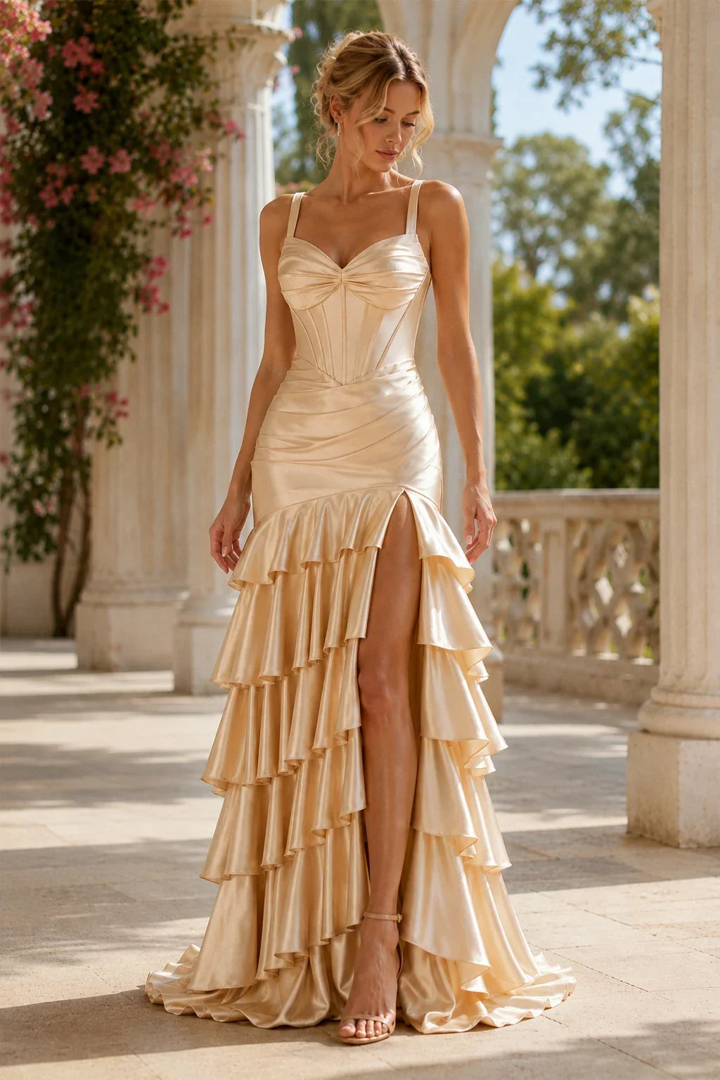 Vivienne Strapless Tiered Ruffle Prom Dress with Slit