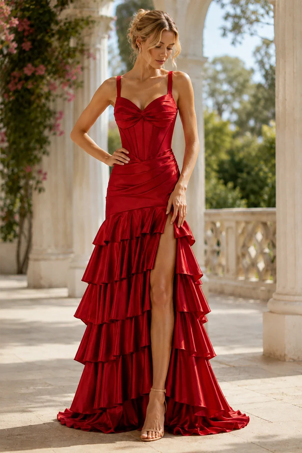Vivienne Strapless Tiered Ruffle Prom Dress with Slit