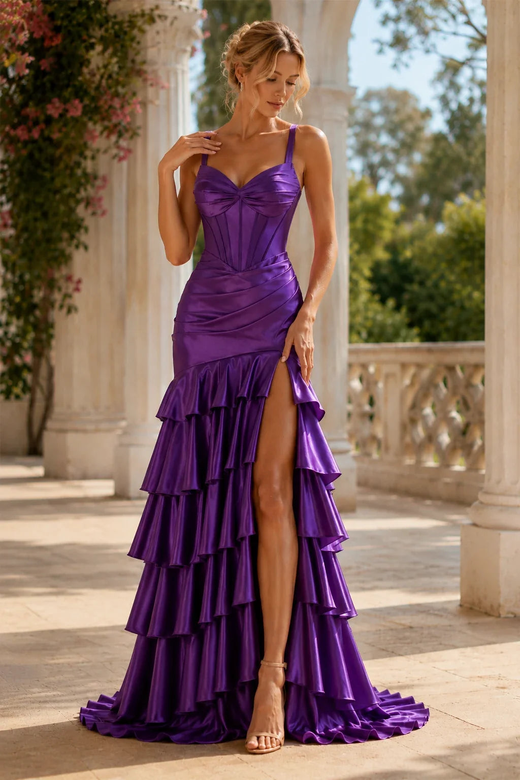 Vivienne Strapless Tiered Ruffle Prom Dress with Slit