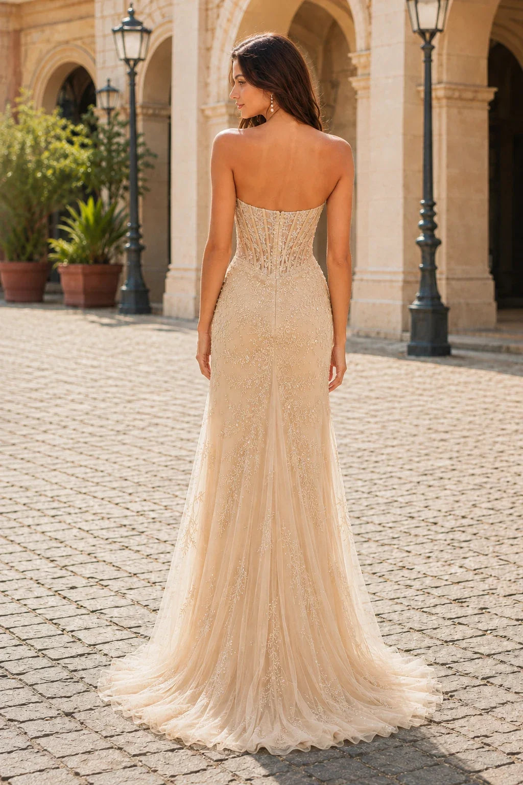 Amelie Strapless Sequin Mermaid Prom Dress with Slit