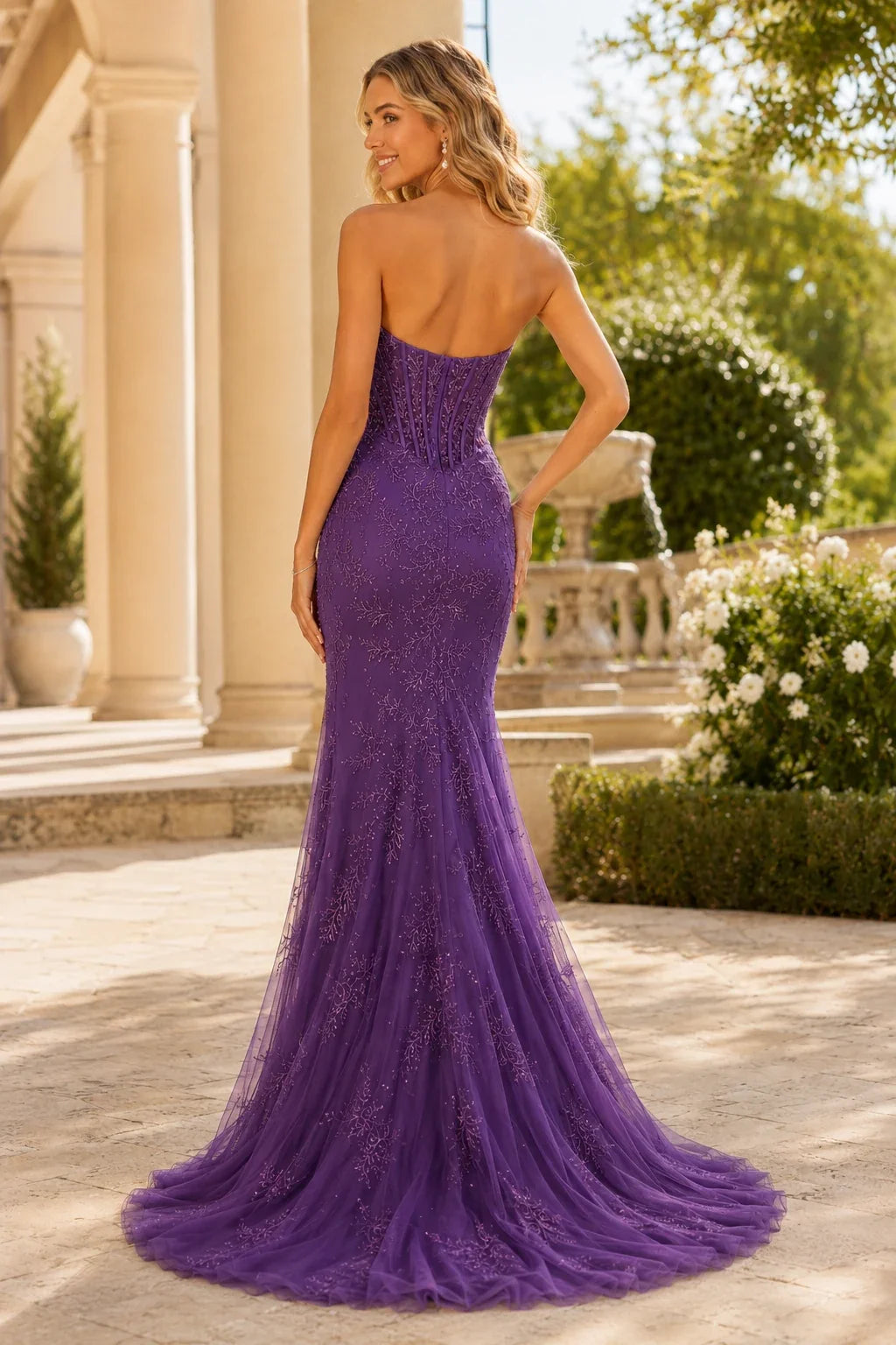 Colette Strapless Fringe Mermaid Prom Dress with Slit