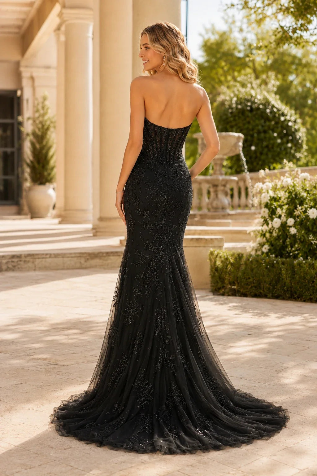 Colette Strapless Fringe Mermaid Prom Dress with Slit