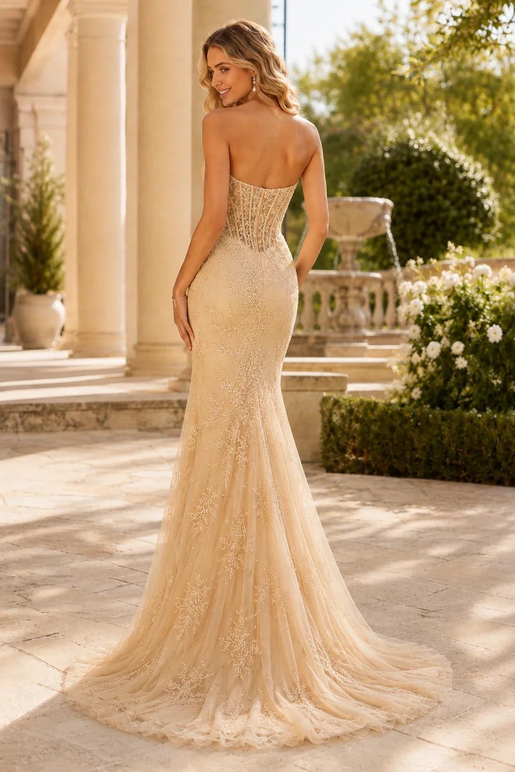 Colette Strapless Fringe Mermaid Prom Dress with Slit