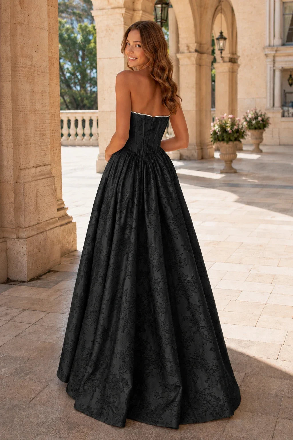 Sabine Corset Satin A-Line Prom Dress with Slit