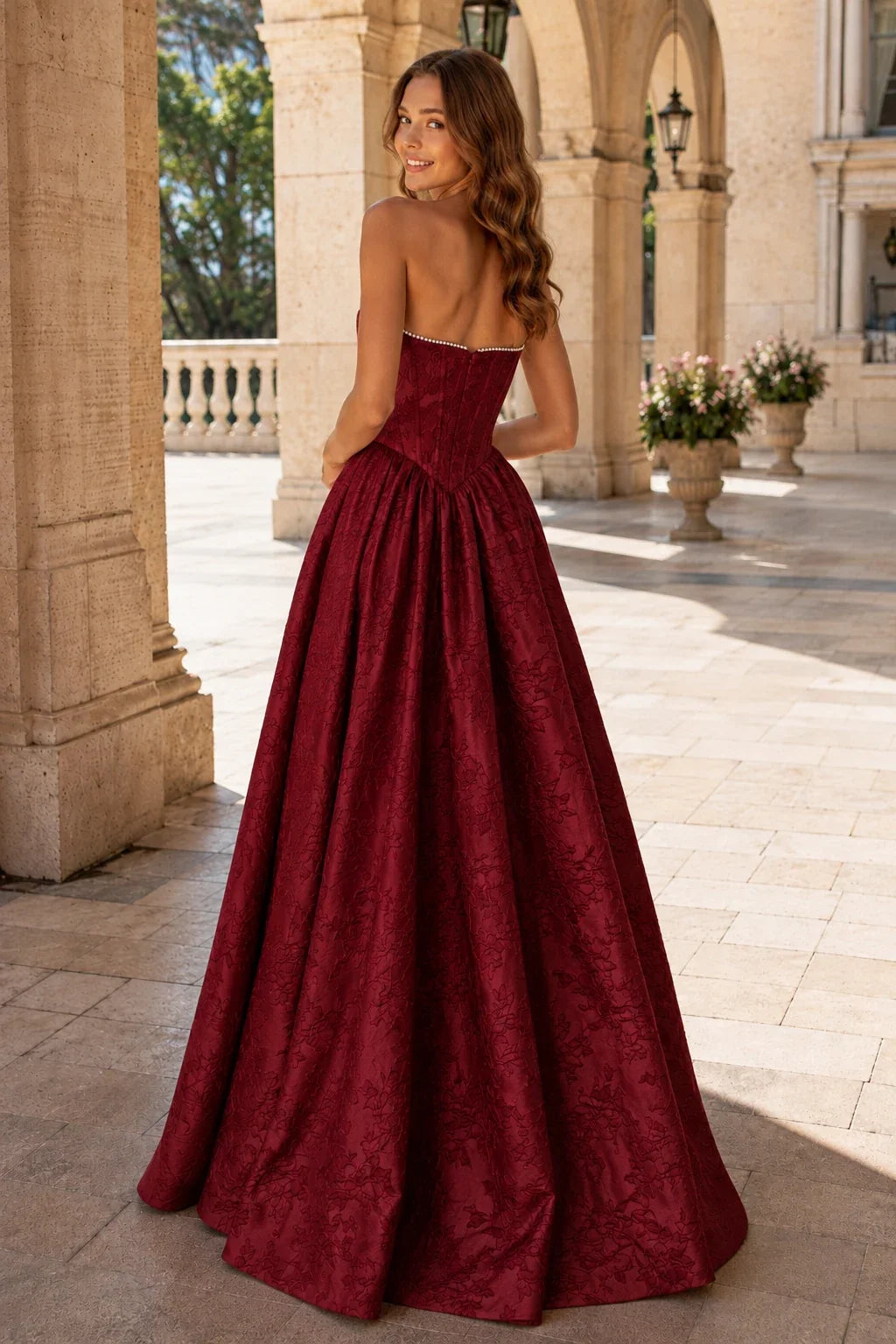 Sabine Corset Satin A-Line Prom Dress with Slit