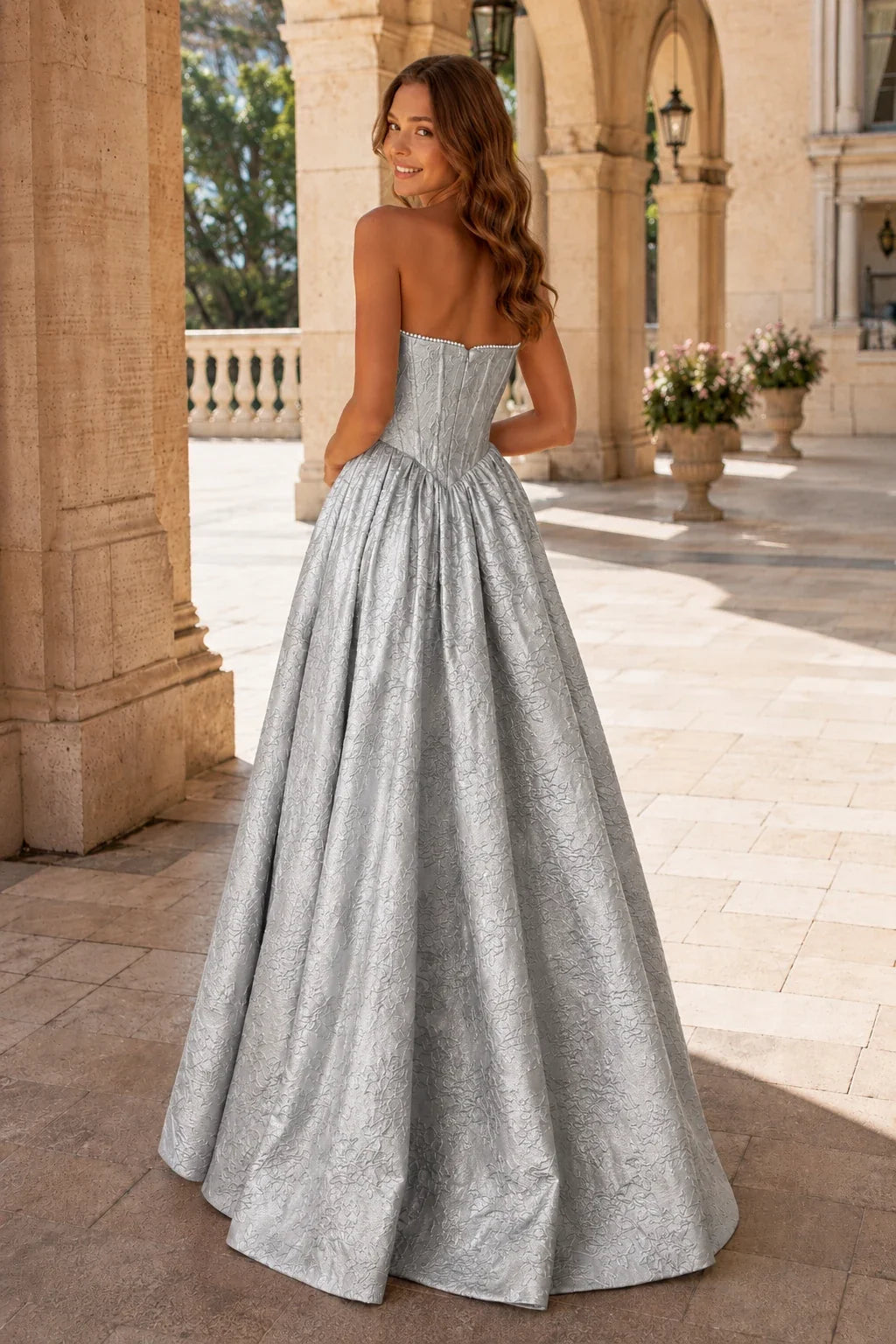Sabine Corset Satin A-Line Prom Dress with Slit