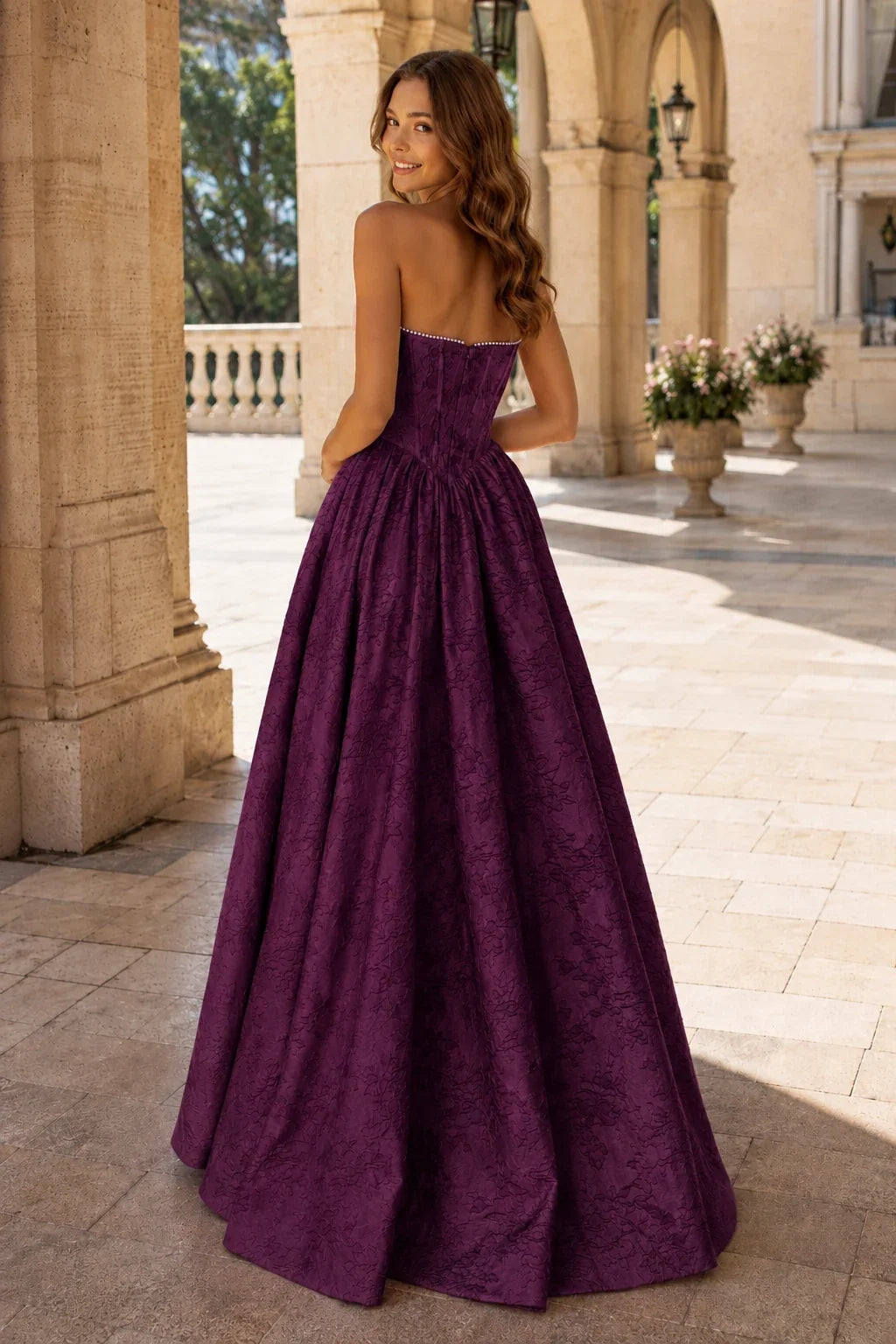 Sabine Corset Satin A-Line Prom Dress with Slit