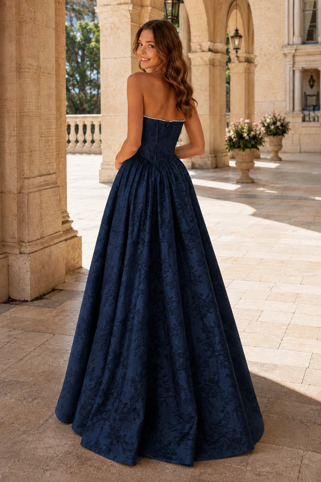 Sabine Corset Satin A-Line Prom Dress with Slit