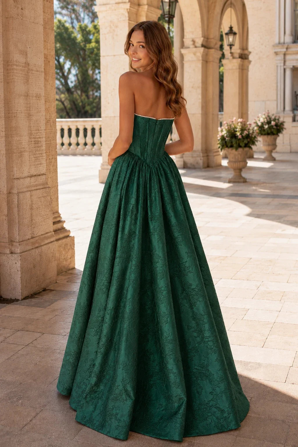 Sabine Corset Satin A-Line Prom Dress with Slit