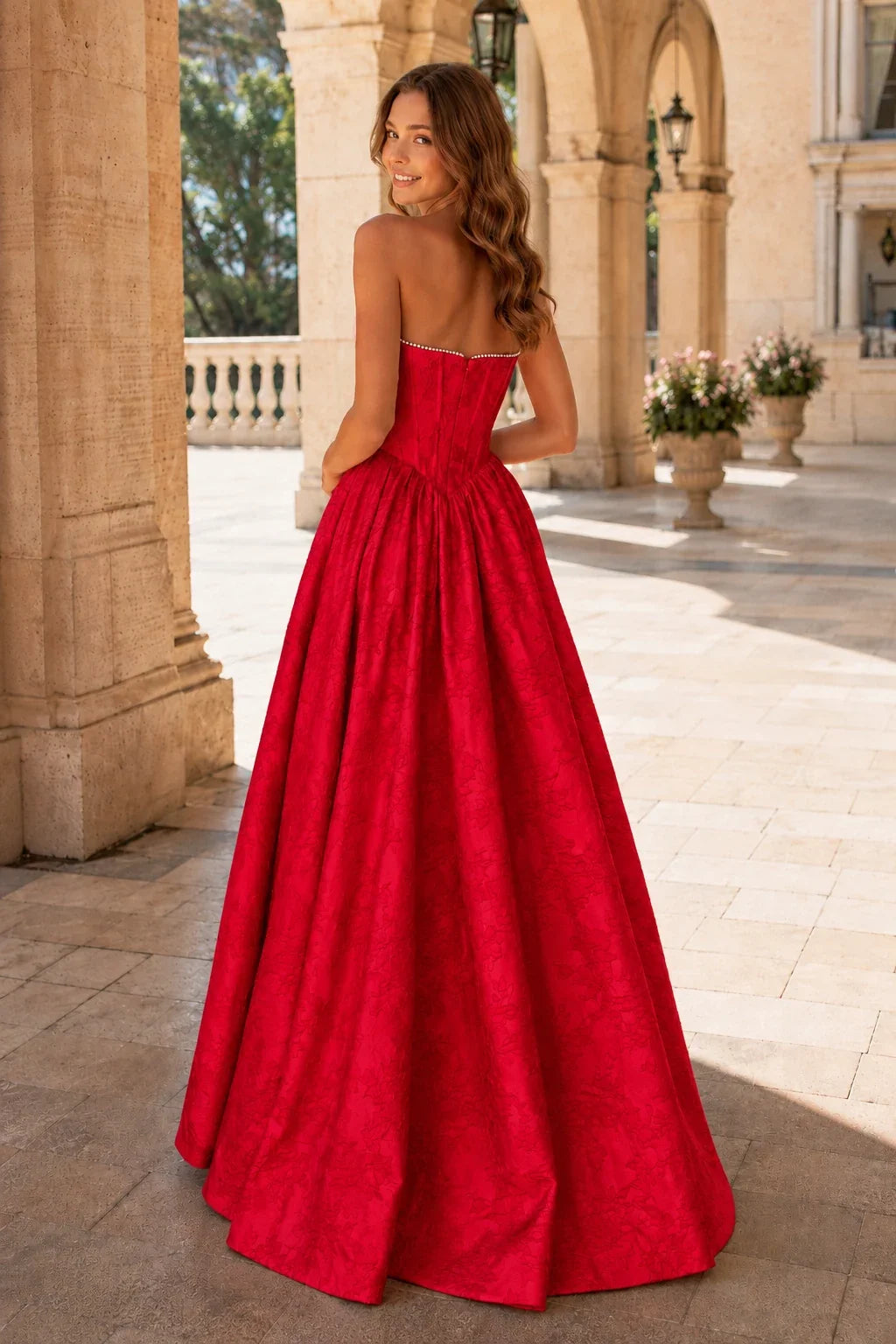 Sabine Corset Satin A-Line Prom Dress with Slit