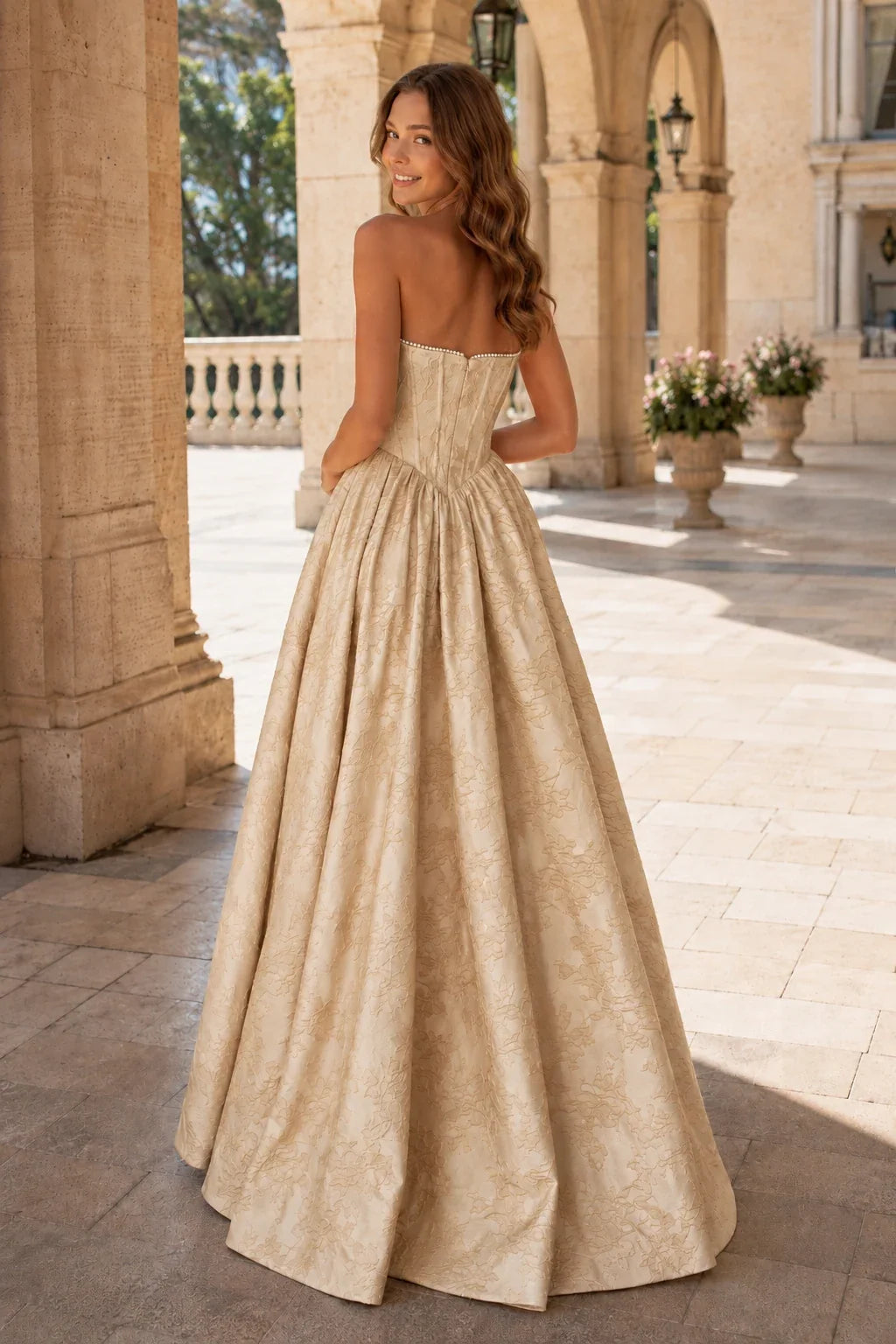Sabine Corset Satin A-Line Prom Dress with Slit