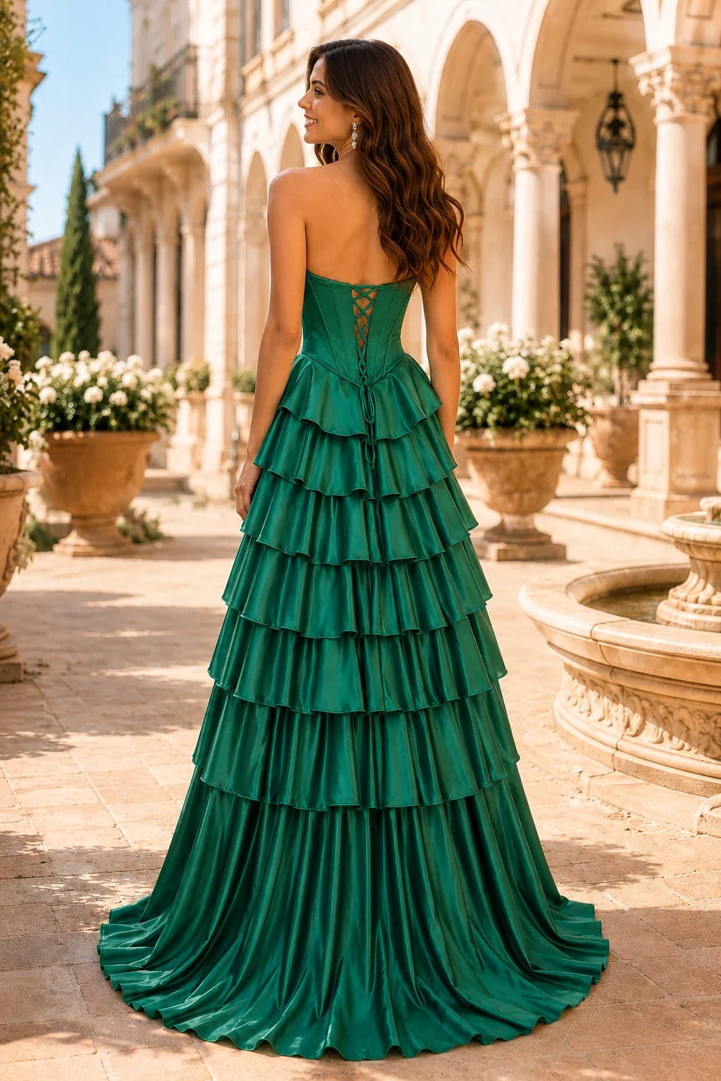 Clarisse Strapless Tiered Ruffle Prom Dress with Slit