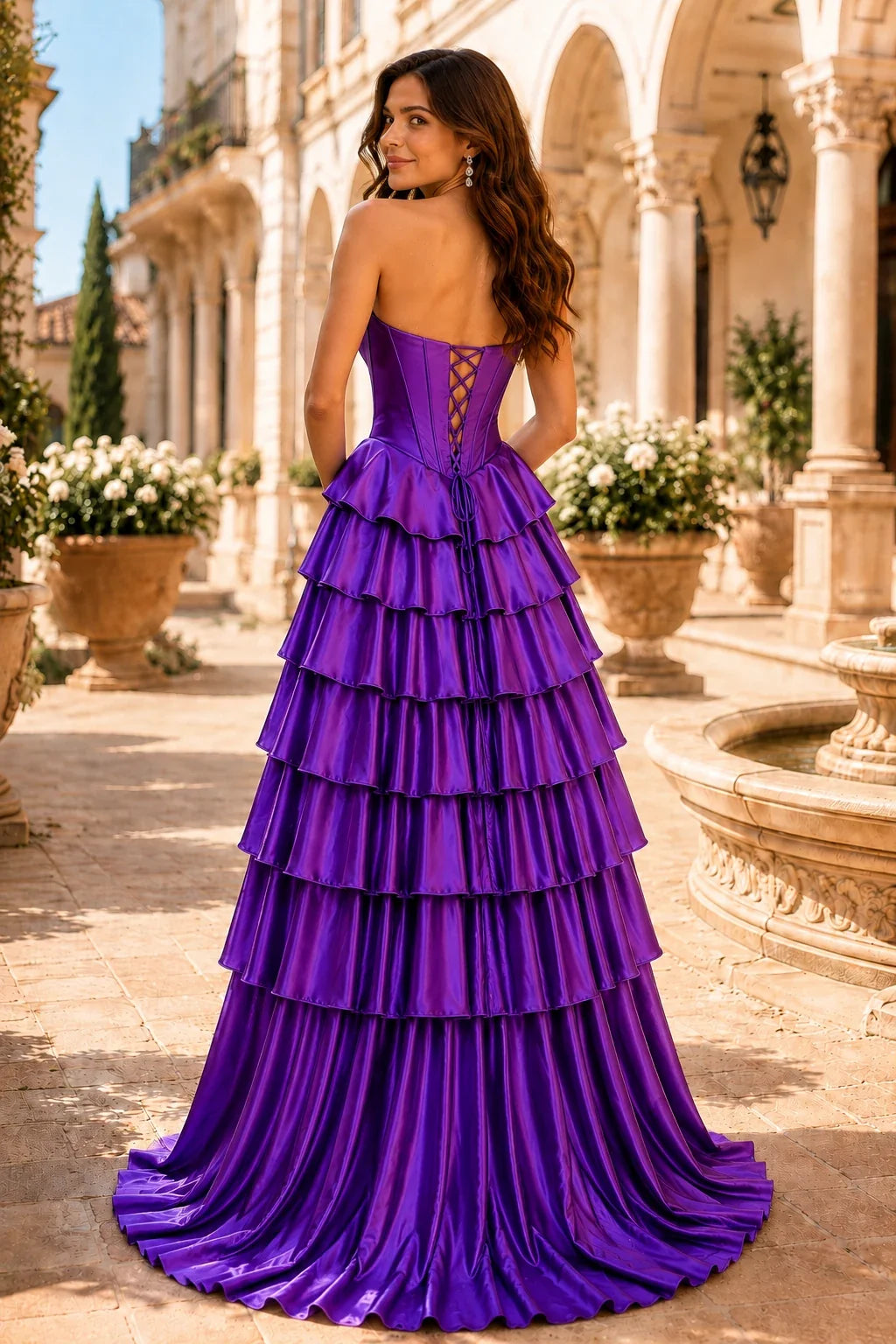 Clarisse Strapless Tiered Ruffle Prom Dress with Slit