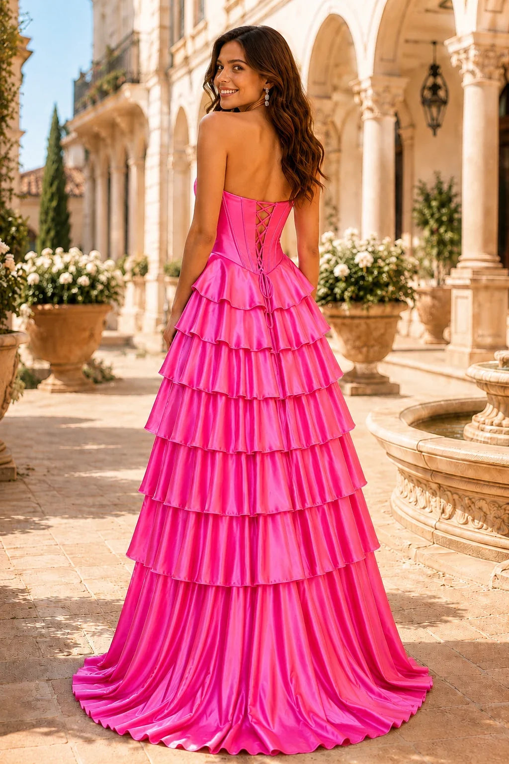 Clarisse Strapless Tiered Ruffle Prom Dress with Slit