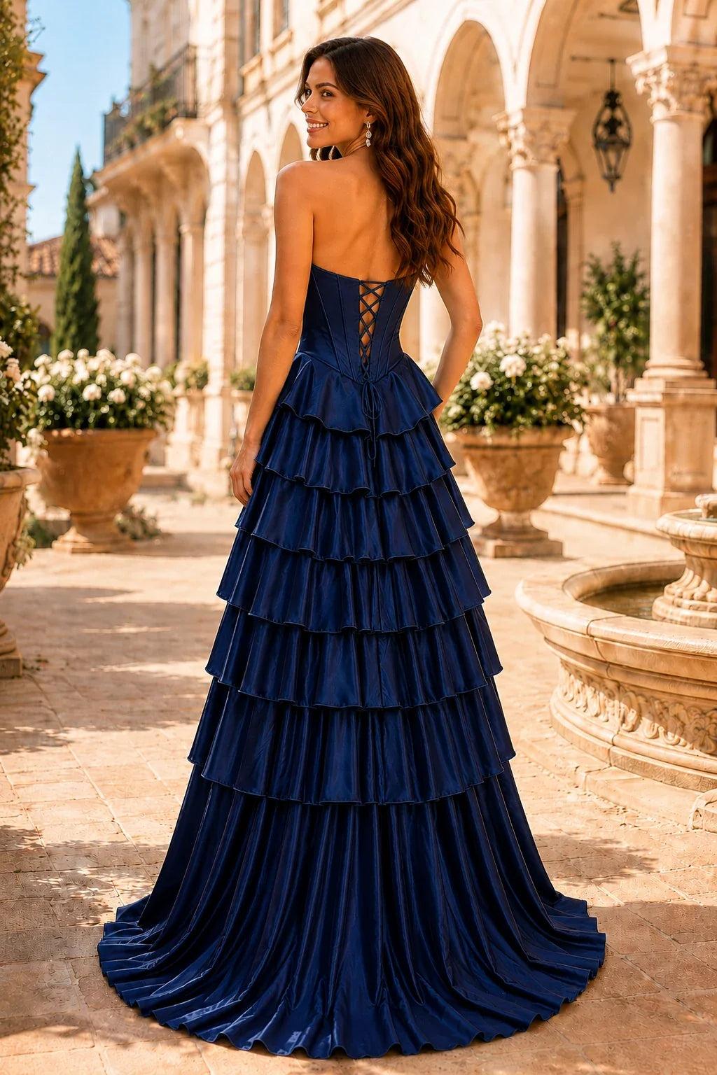 Clarisse Strapless Tiered Ruffle Prom Dress with Slit