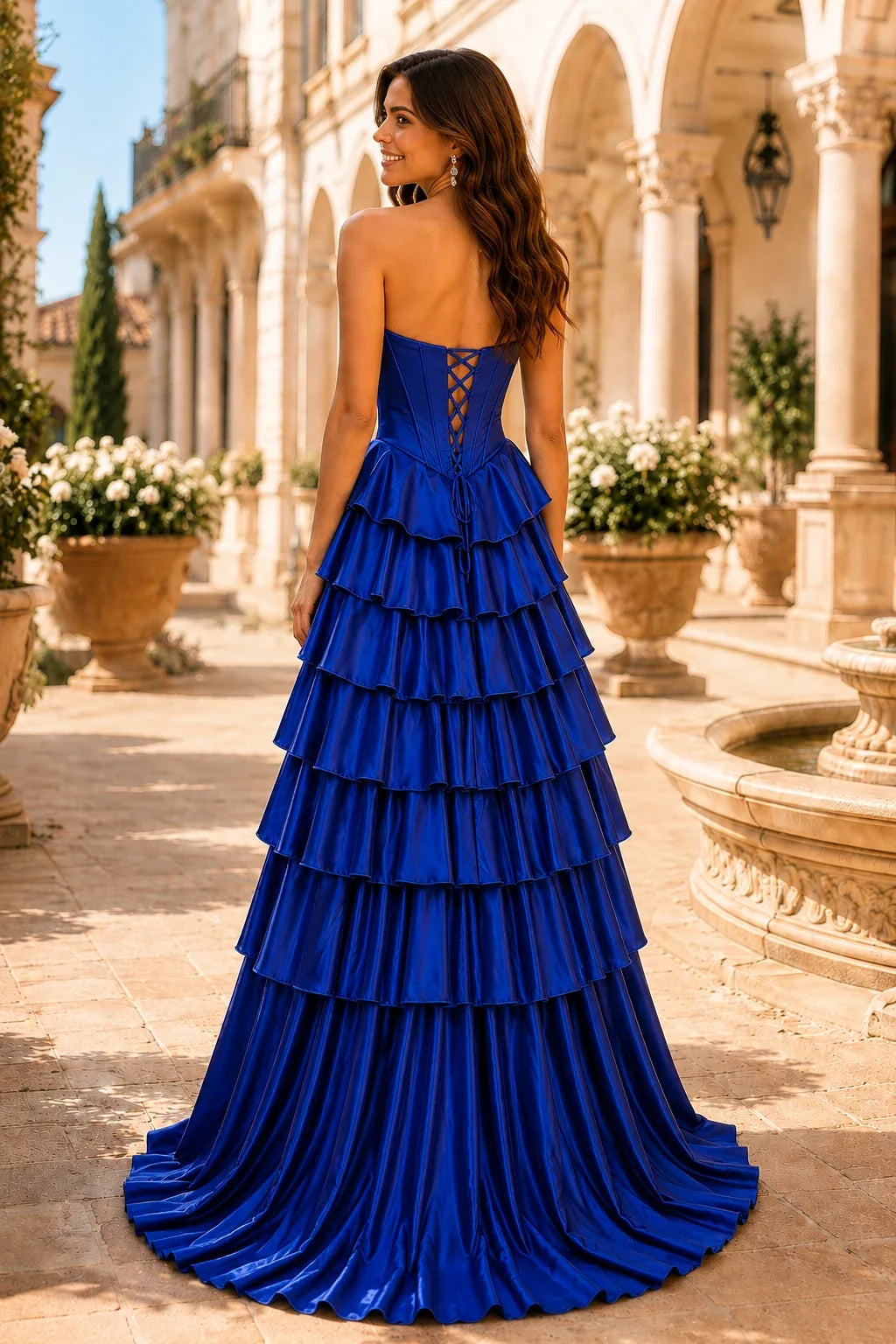 Clarisse Strapless Tiered Ruffle Prom Dress with Slit