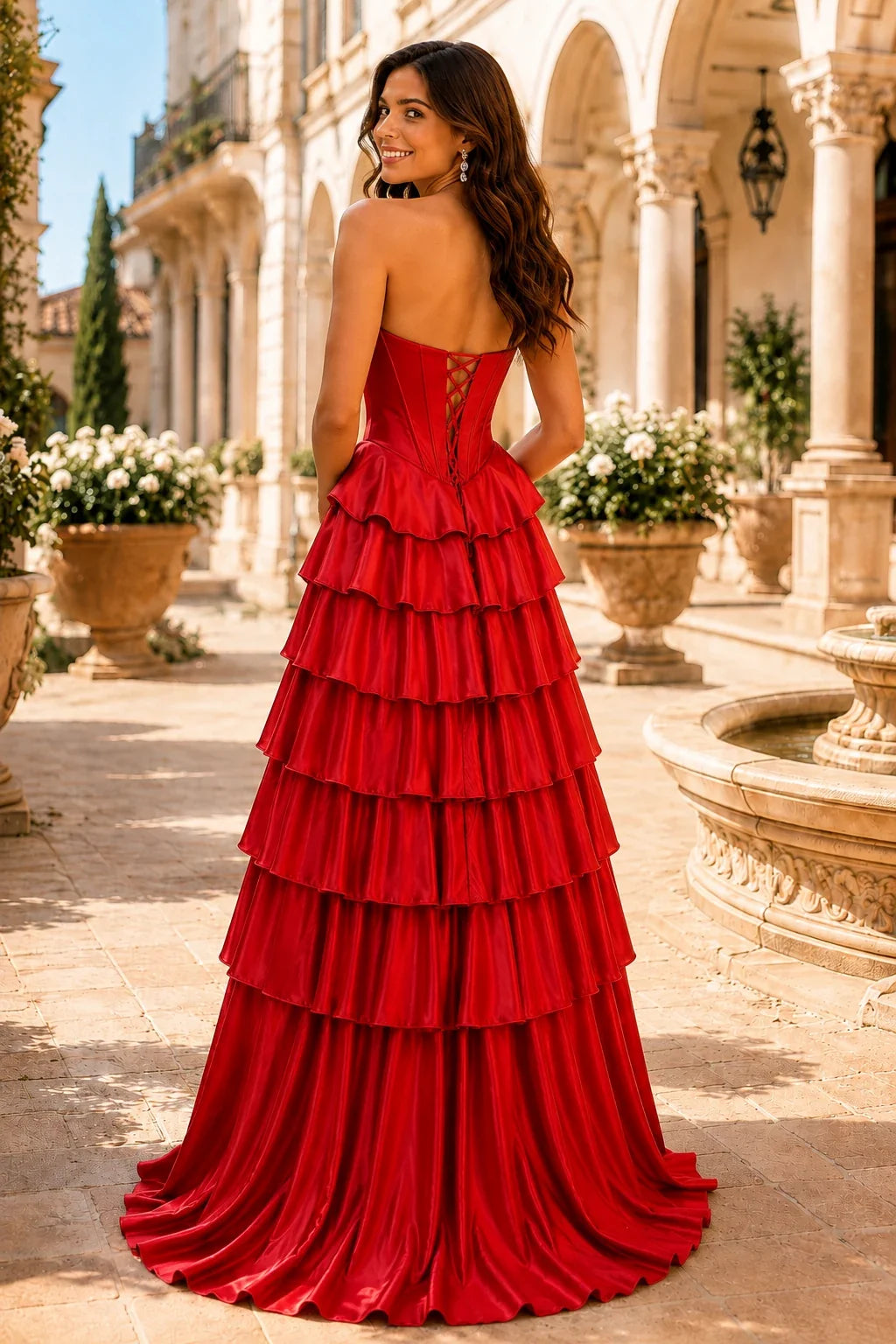 Clarisse Strapless Tiered Ruffle Prom Dress with Slit