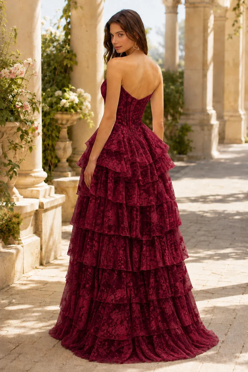 Valentina Strapless Tiered Floral Ball Gown Prom Dress