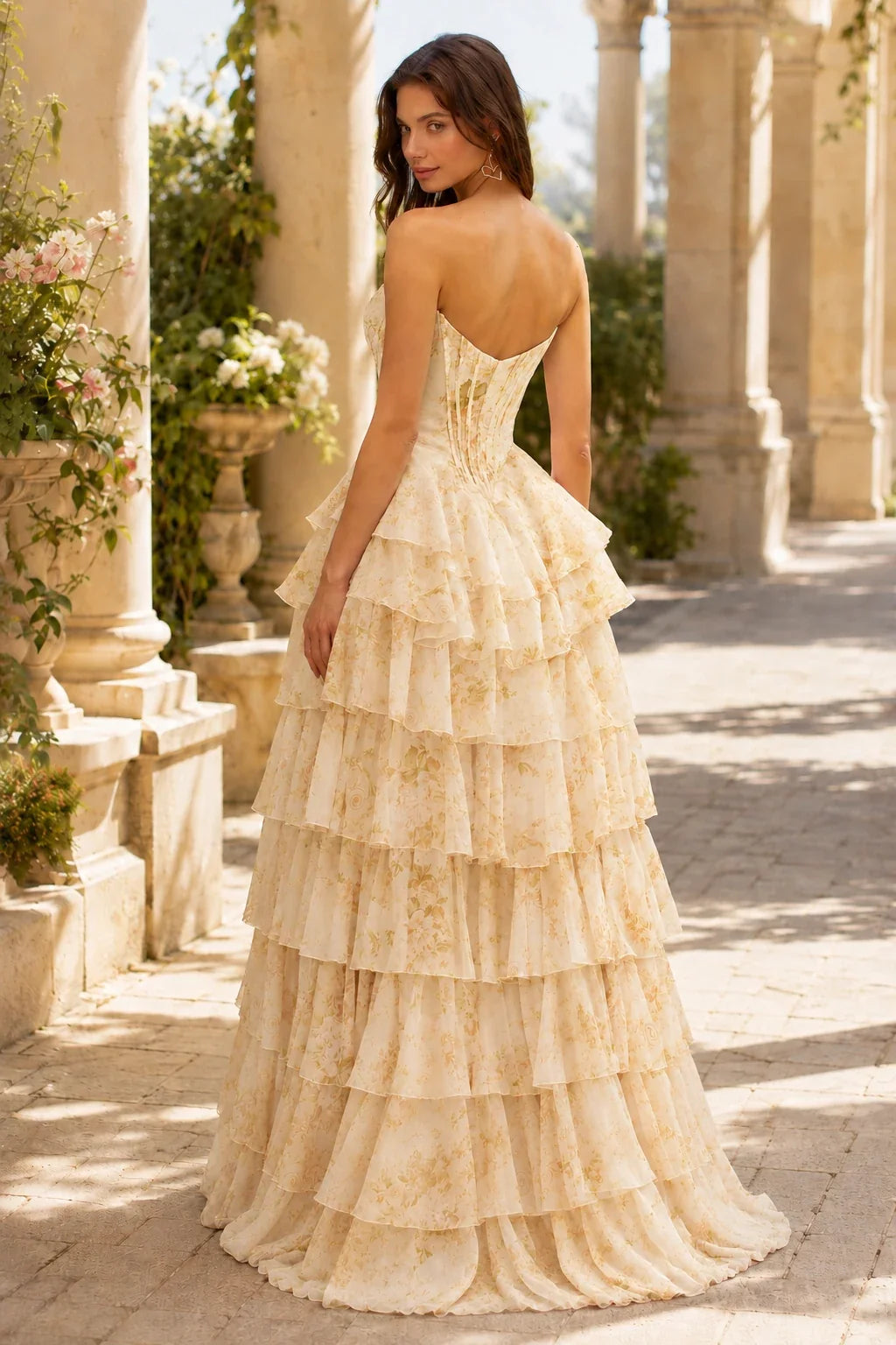 Valentina Strapless Tiered Floral Ball Gown Prom Dress