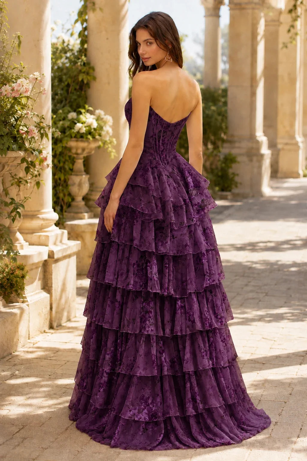 Valentina Strapless Tiered Floral Ball Gown Prom Dress