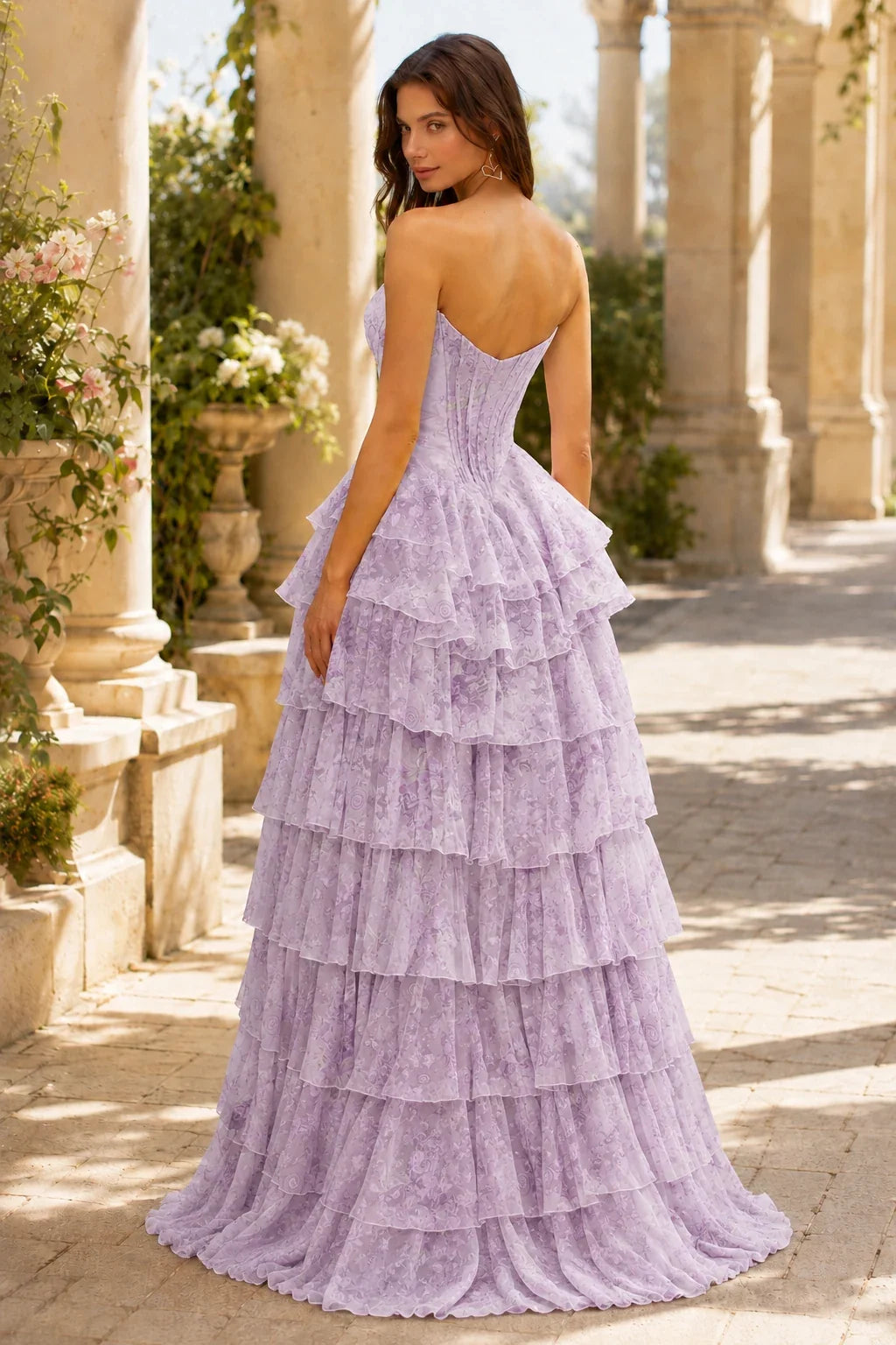 Valentina Strapless Tiered Floral Ball Gown Prom Dress