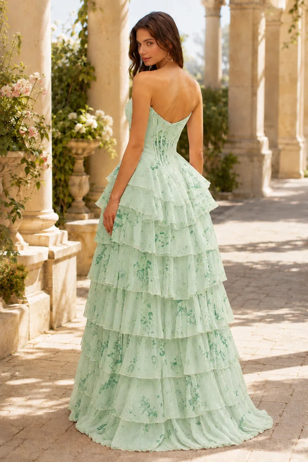 Valentina Strapless Tiered Floral Ball Gown Prom Dress