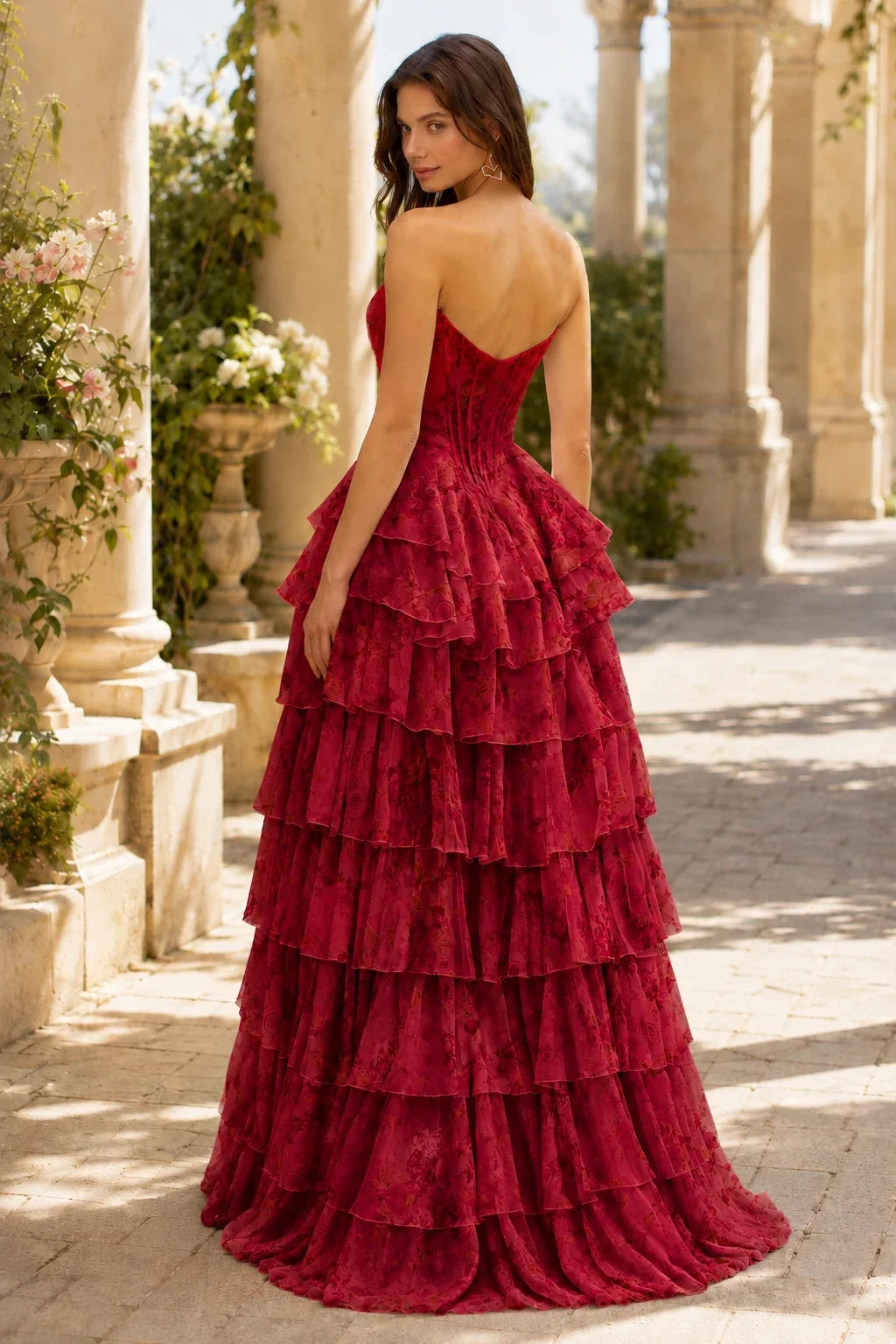 Valentina Strapless Tiered Floral Ball Gown Prom Dress