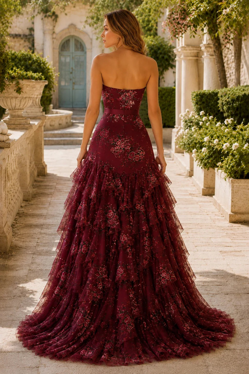 Bianca Strapless Ruffle Mermaid Prom Dress with Slit