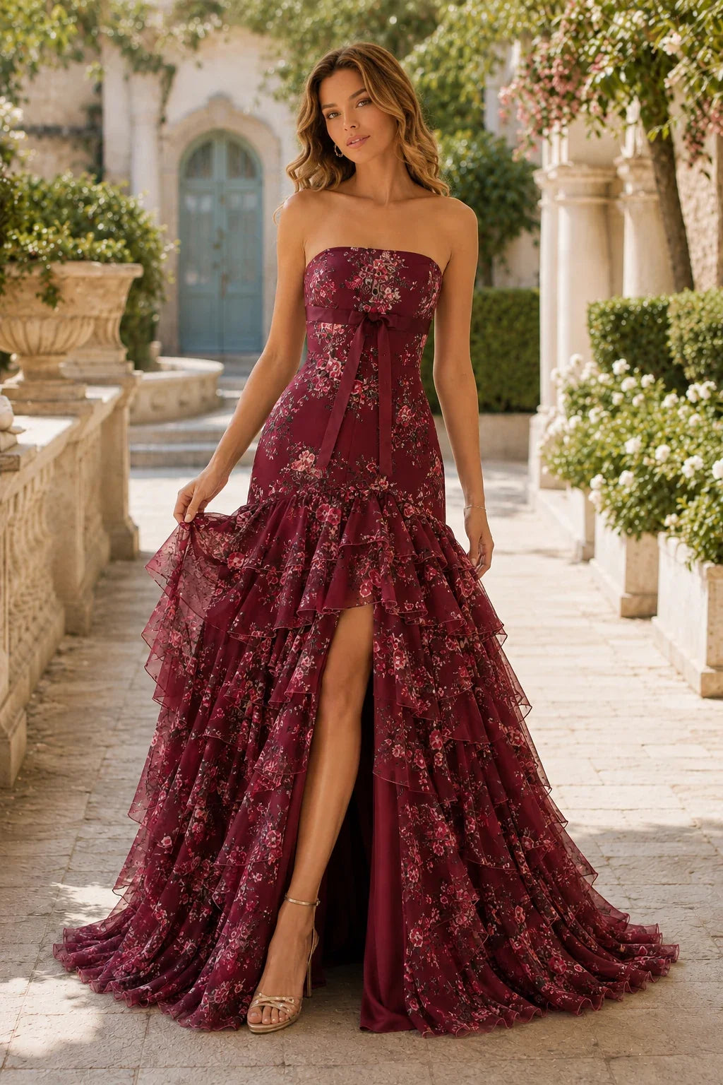 Bianca Strapless Ruffle Mermaid Prom Dress with Slit