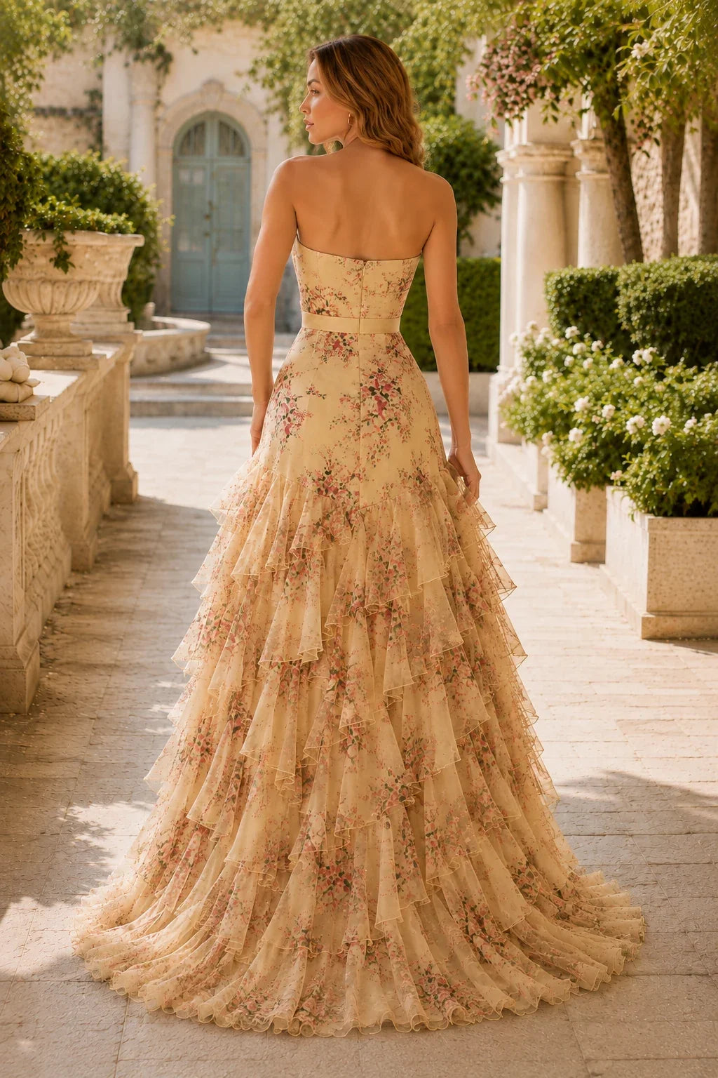 Bianca Strapless Ruffle Mermaid Prom Dress with Slit