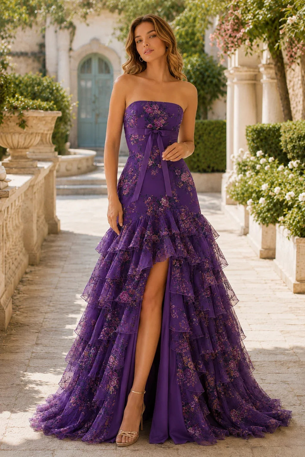 Bianca Strapless Ruffle Mermaid Prom Dress with Slit