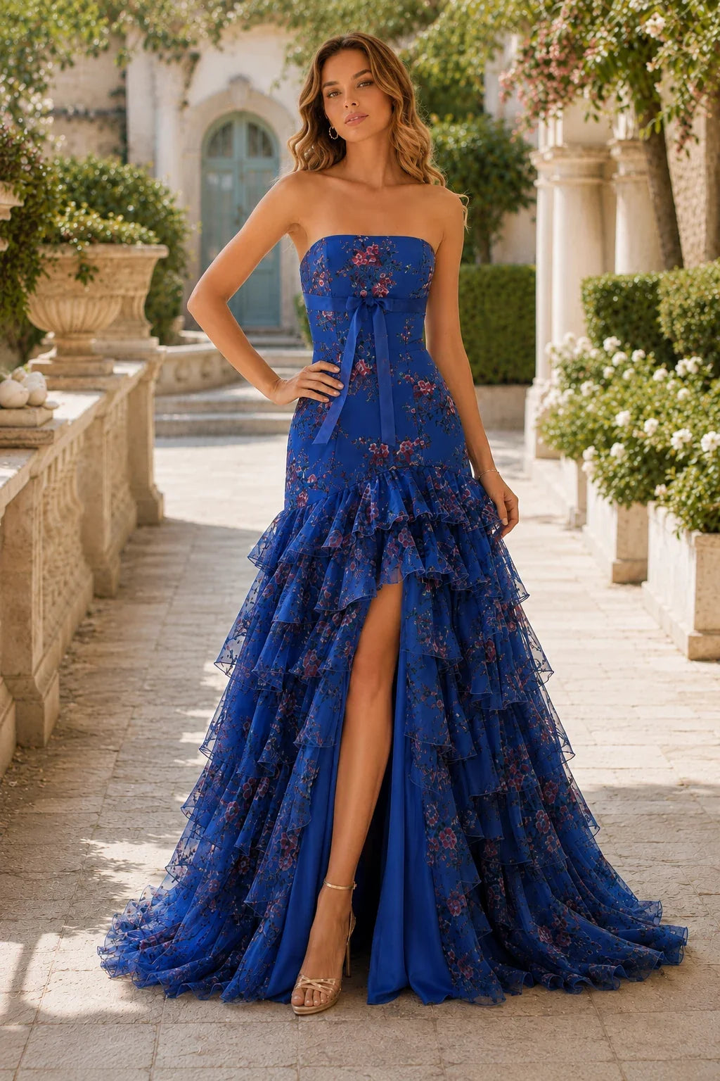 Bianca Strapless Ruffle Mermaid Prom Dress with Slit