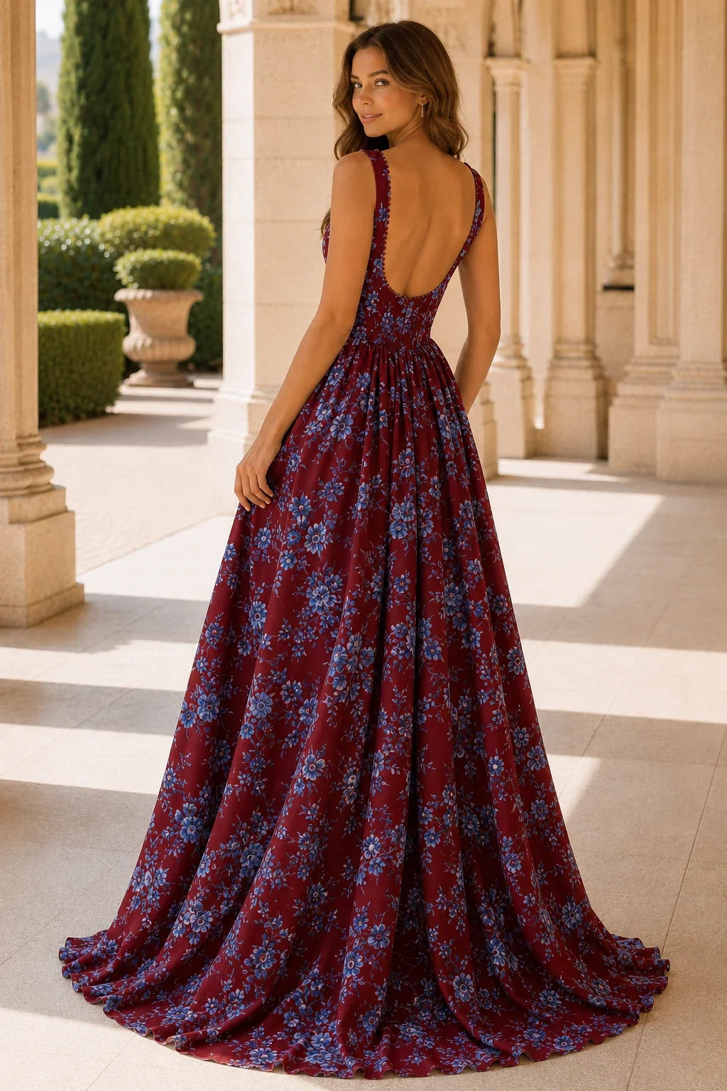 Odessa Spaghetti-Strap Floral A-Line Prom Dress with Slit