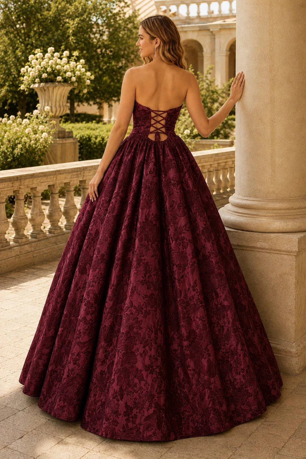 Verona Strapless Floral Ball Gown Prom Dress