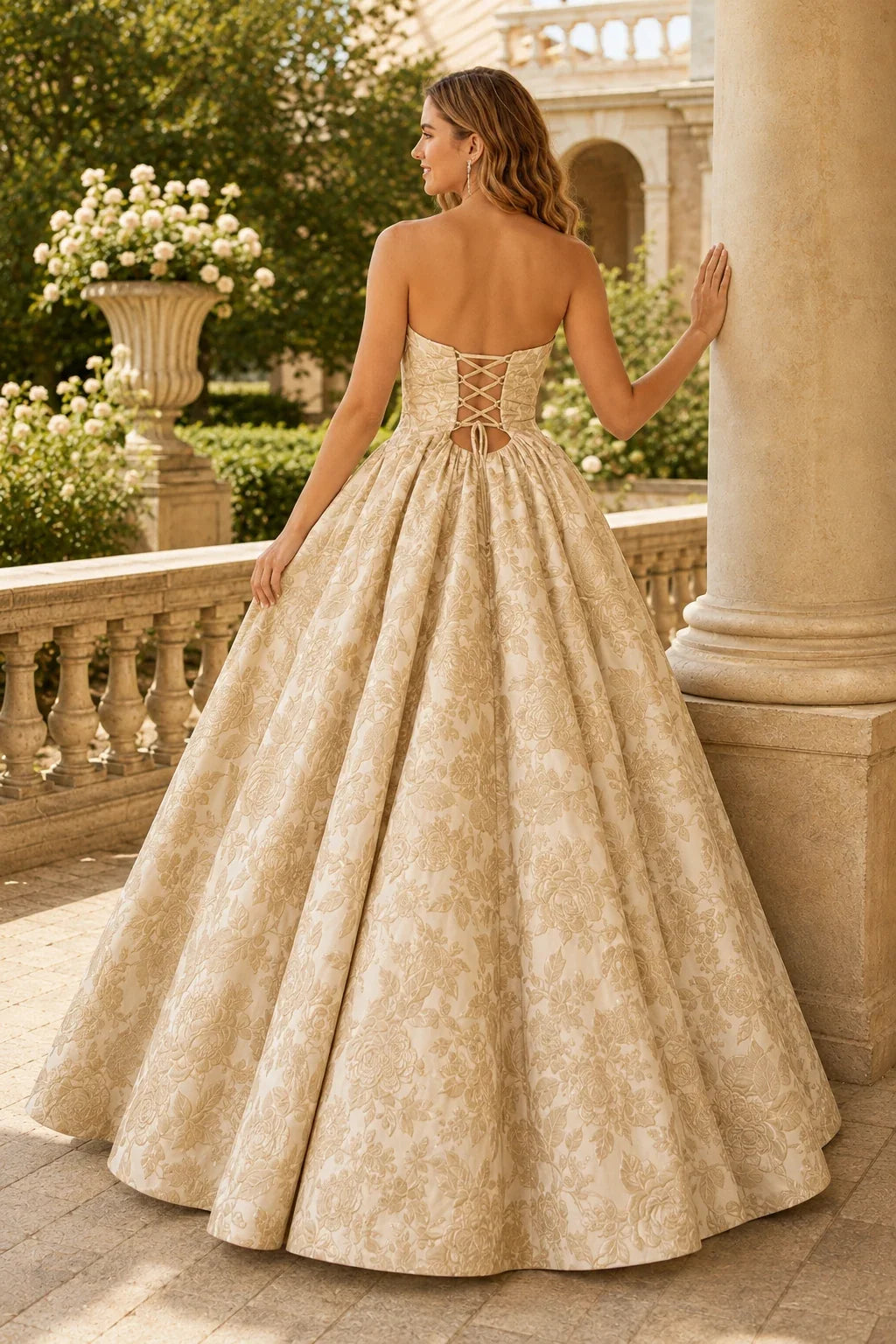 Verona Strapless Floral Ball Gown Prom Dress