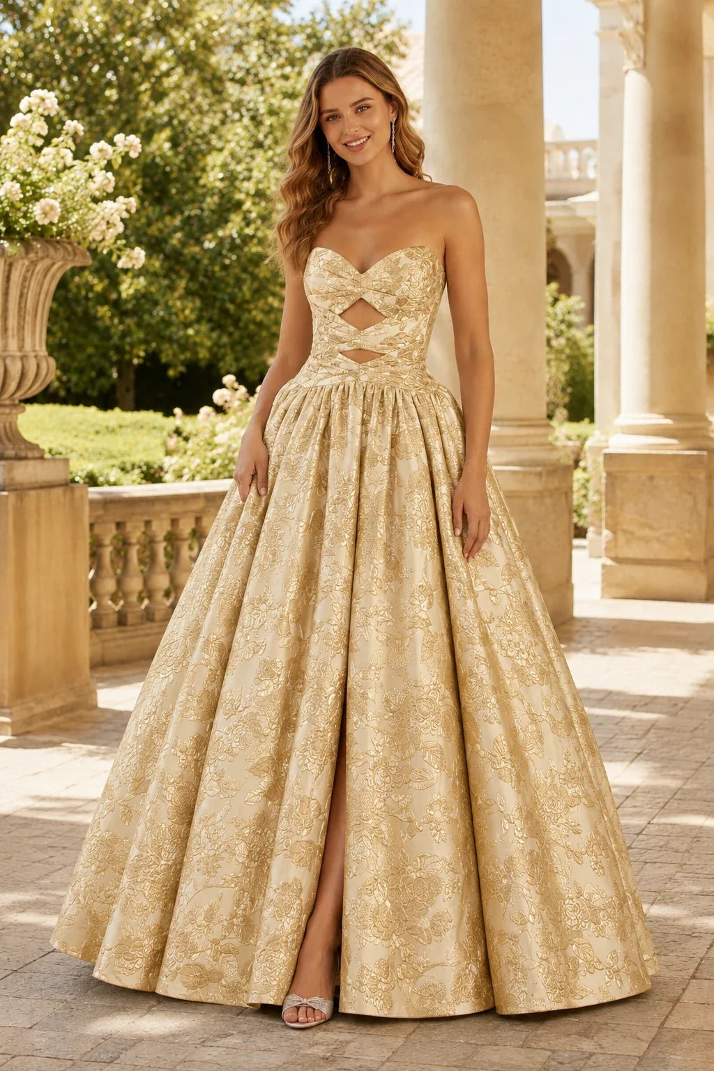 Verona Strapless Floral Ball Gown Prom Dress