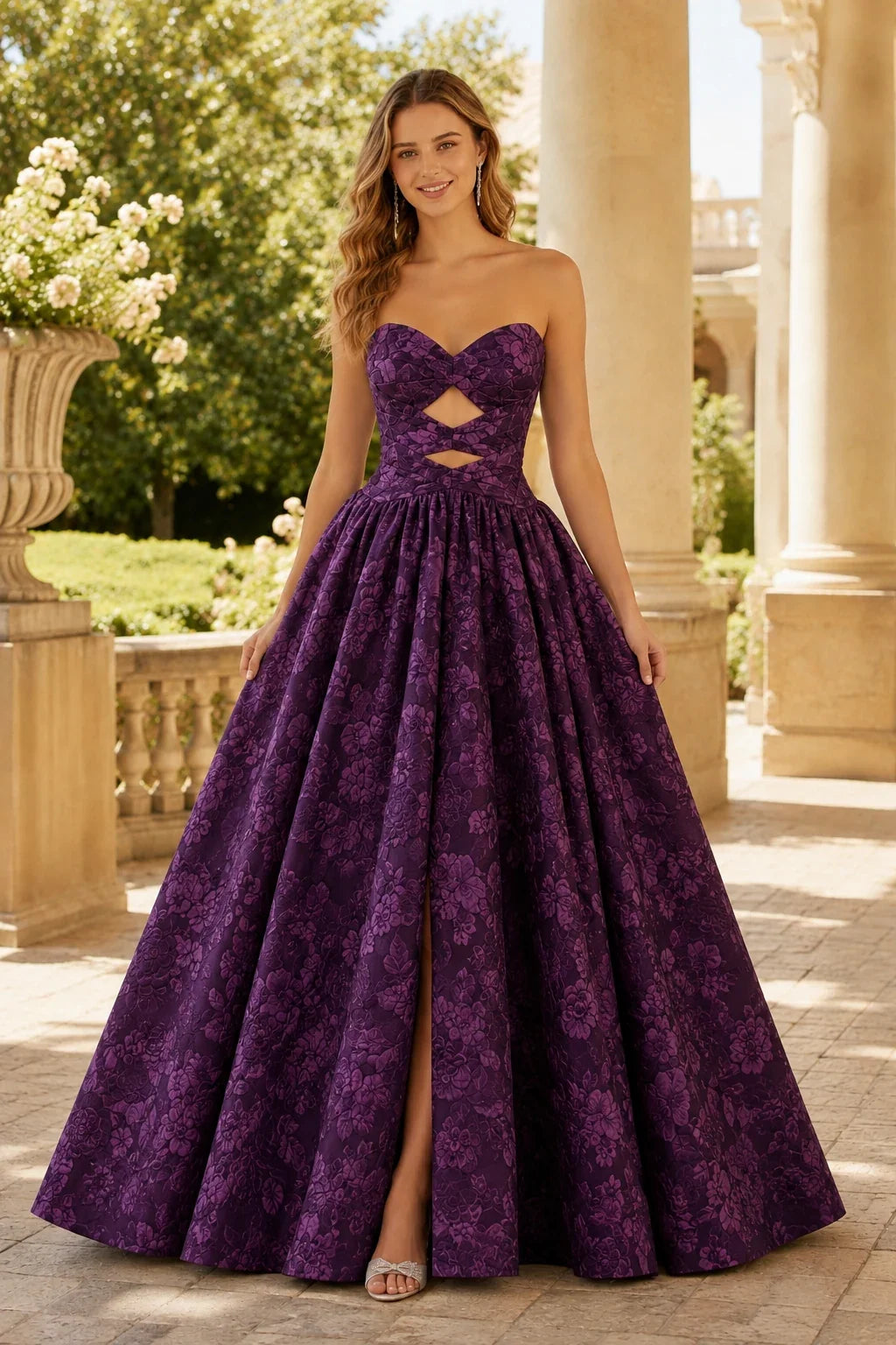 Verona Strapless Floral Ball Gown Prom Dress