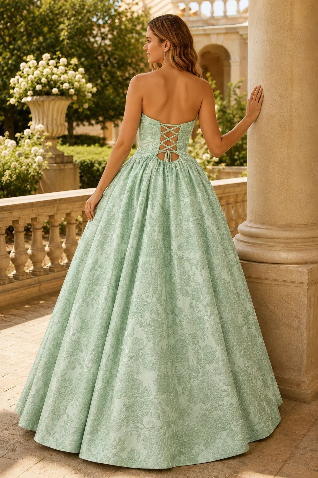 Verona Strapless Floral Ball Gown Prom Dress