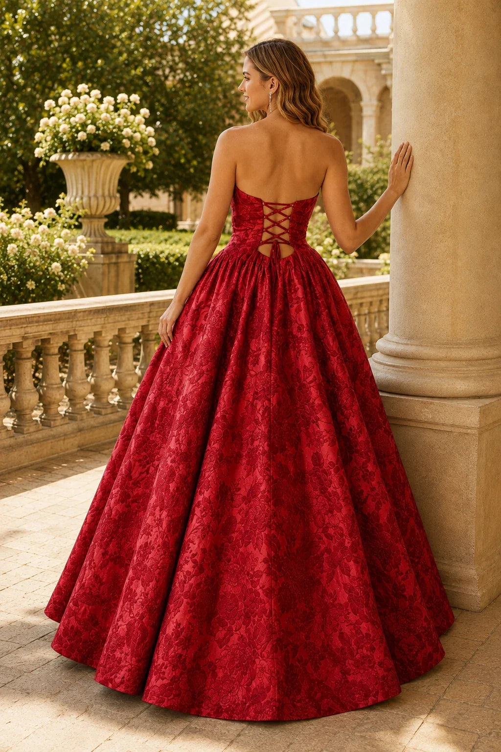 Verona Strapless Floral Ball Gown Prom Dress