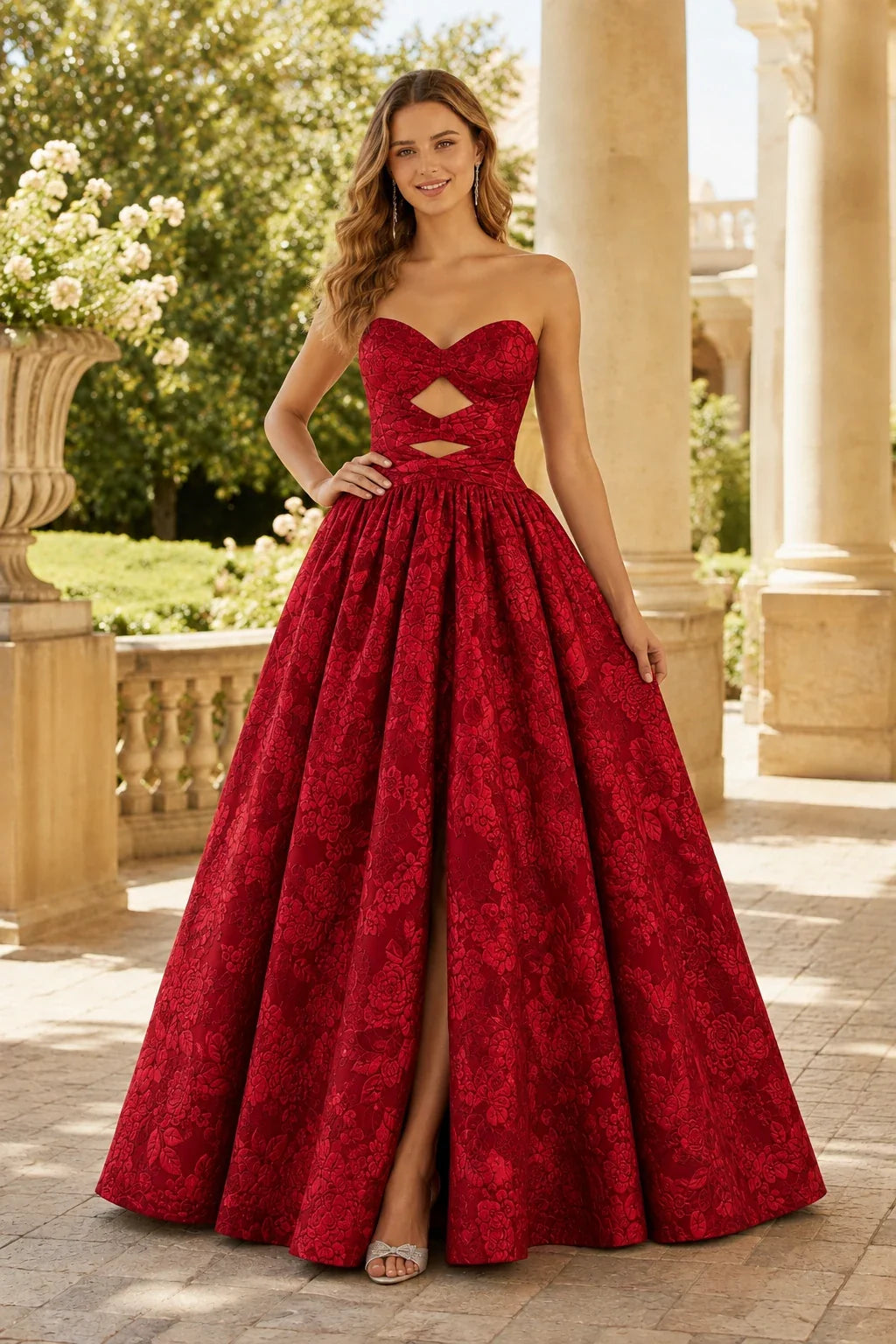 Verona Strapless Floral Ball Gown Prom Dress