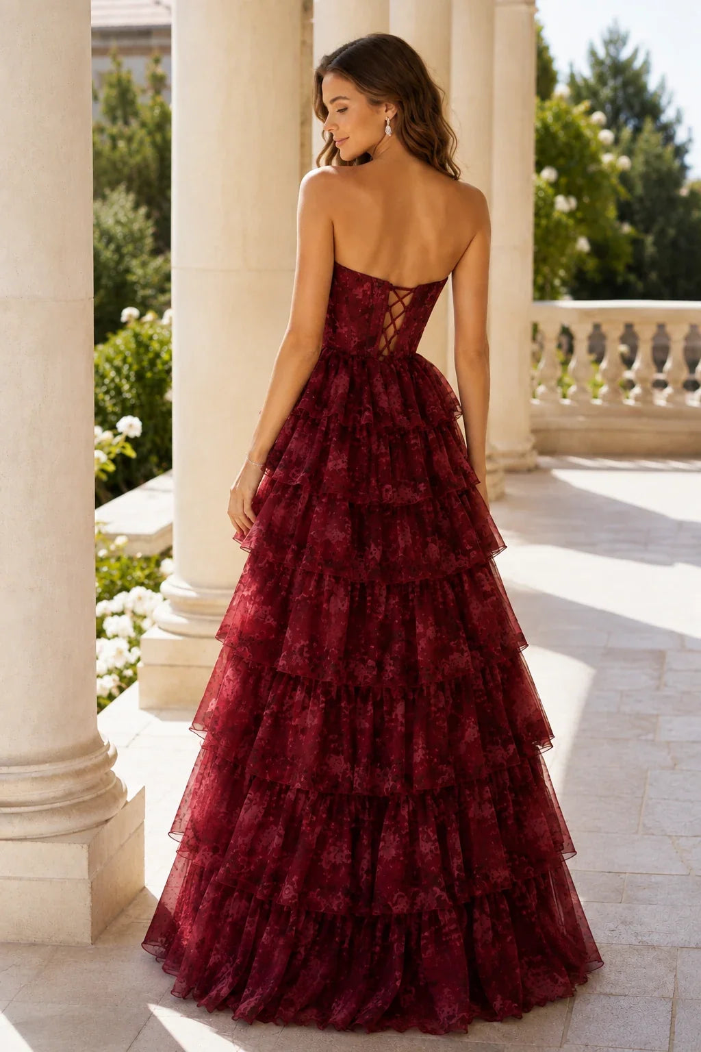 Alessandra Strapless Tiered Ruffle Prom Dress with Slit