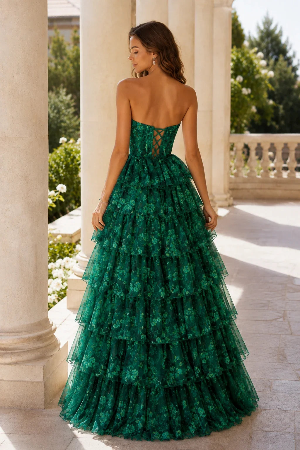Alessandra Strapless Tiered Ruffle Prom Dress with Slit