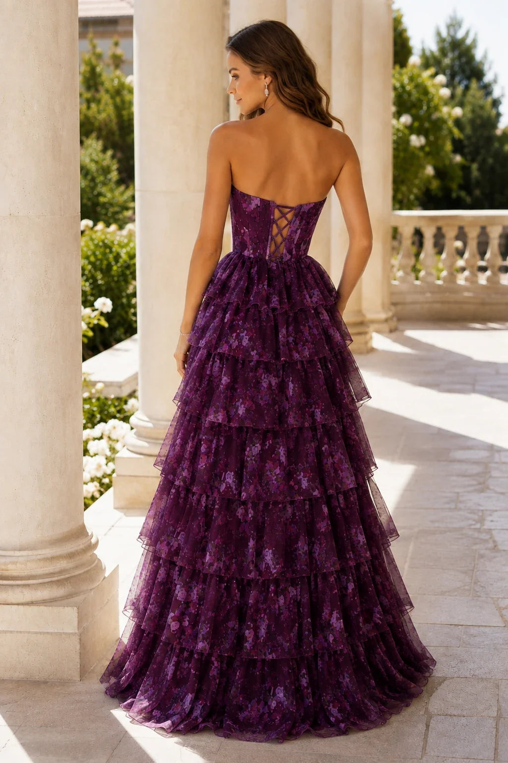 Alessandra Strapless Tiered Ruffle Prom Dress with Slit