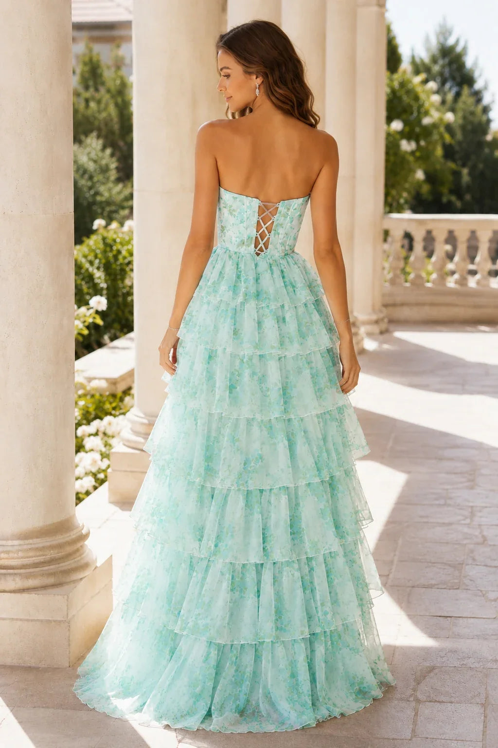 Alessandra Strapless Tiered Ruffle Prom Dress with Slit