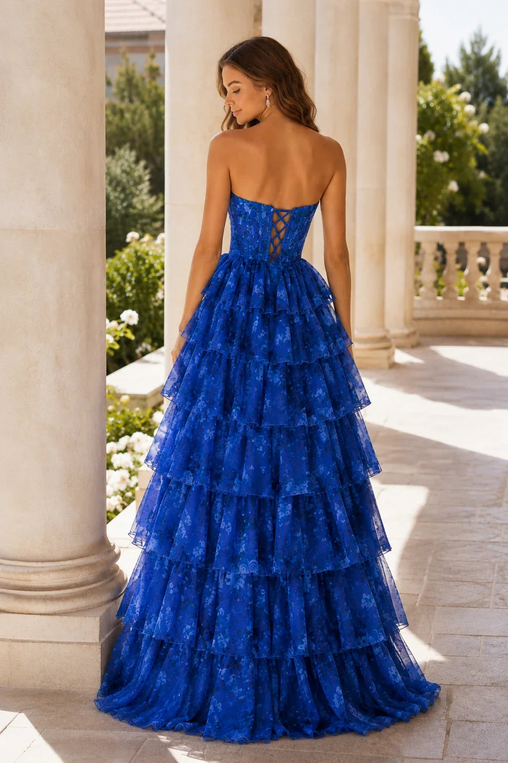 Alessandra Strapless Tiered Ruffle Prom Dress with Slit