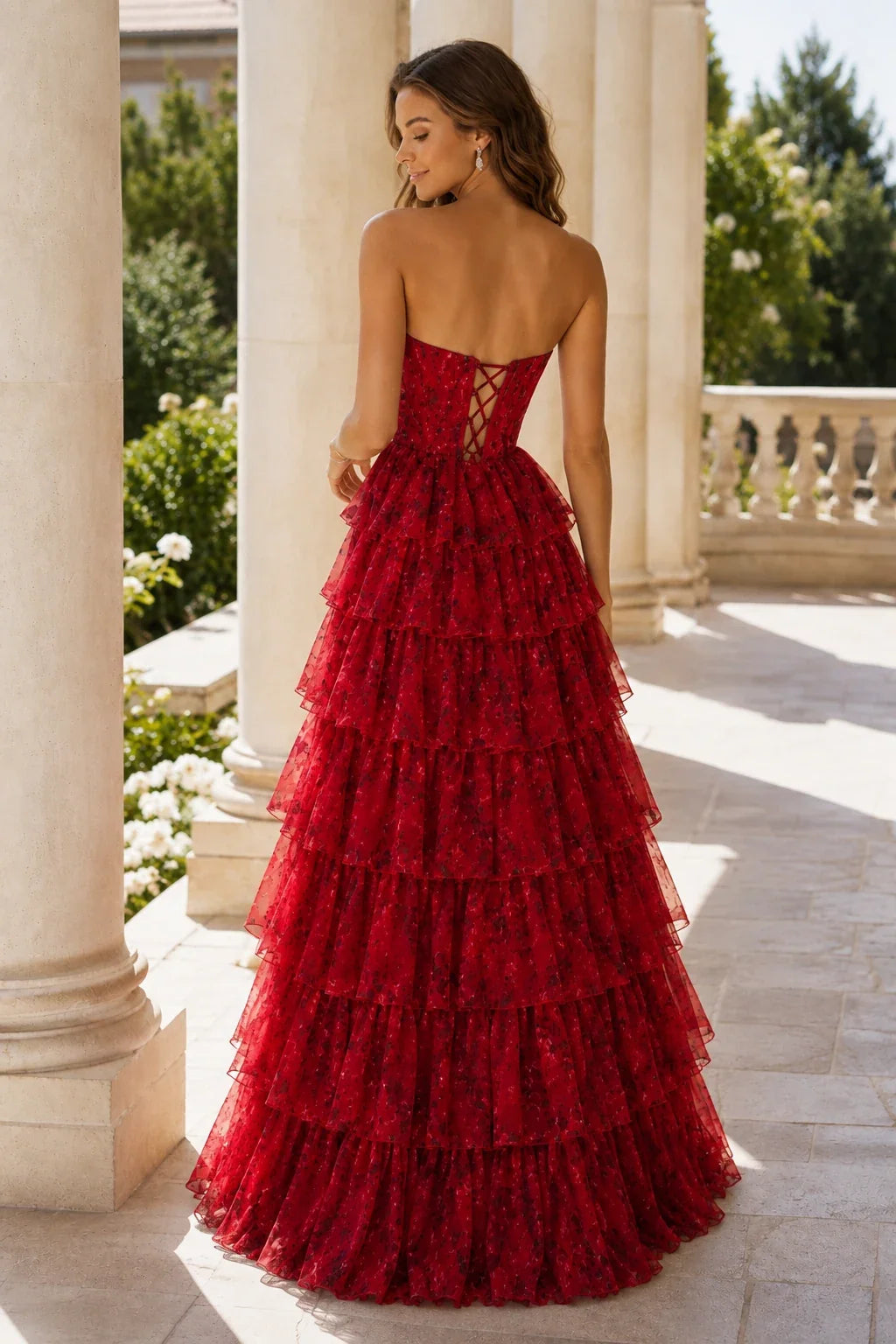 Alessandra Strapless Tiered Ruffle Prom Dress with Slit