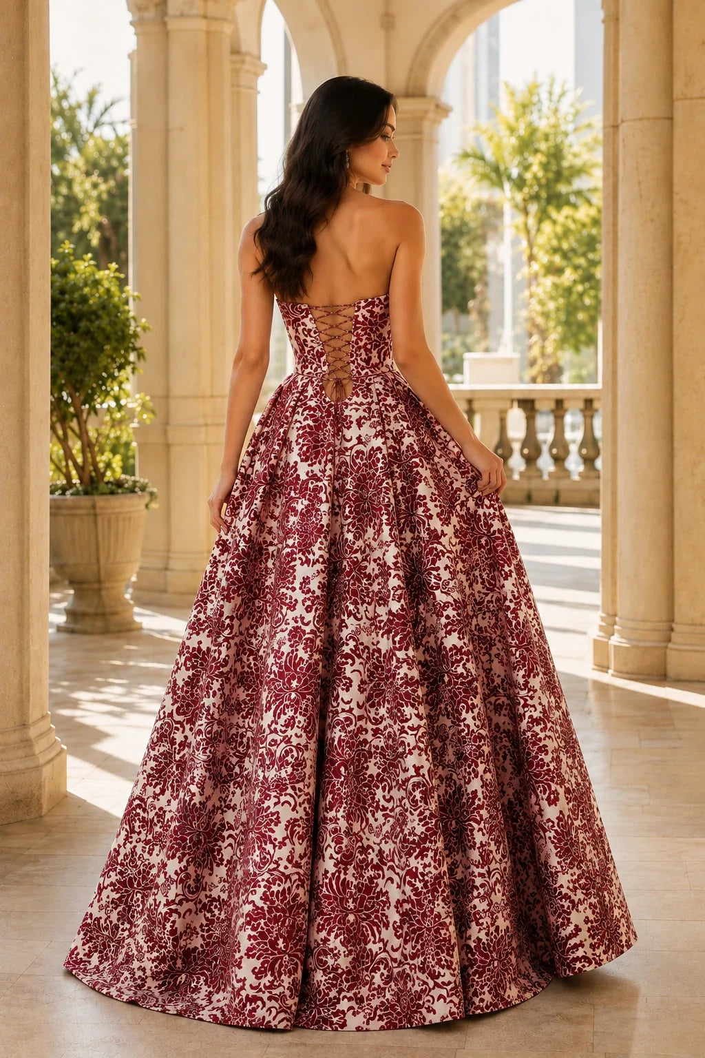 Natalia Strapless Floral Ball Gown Prom Dress